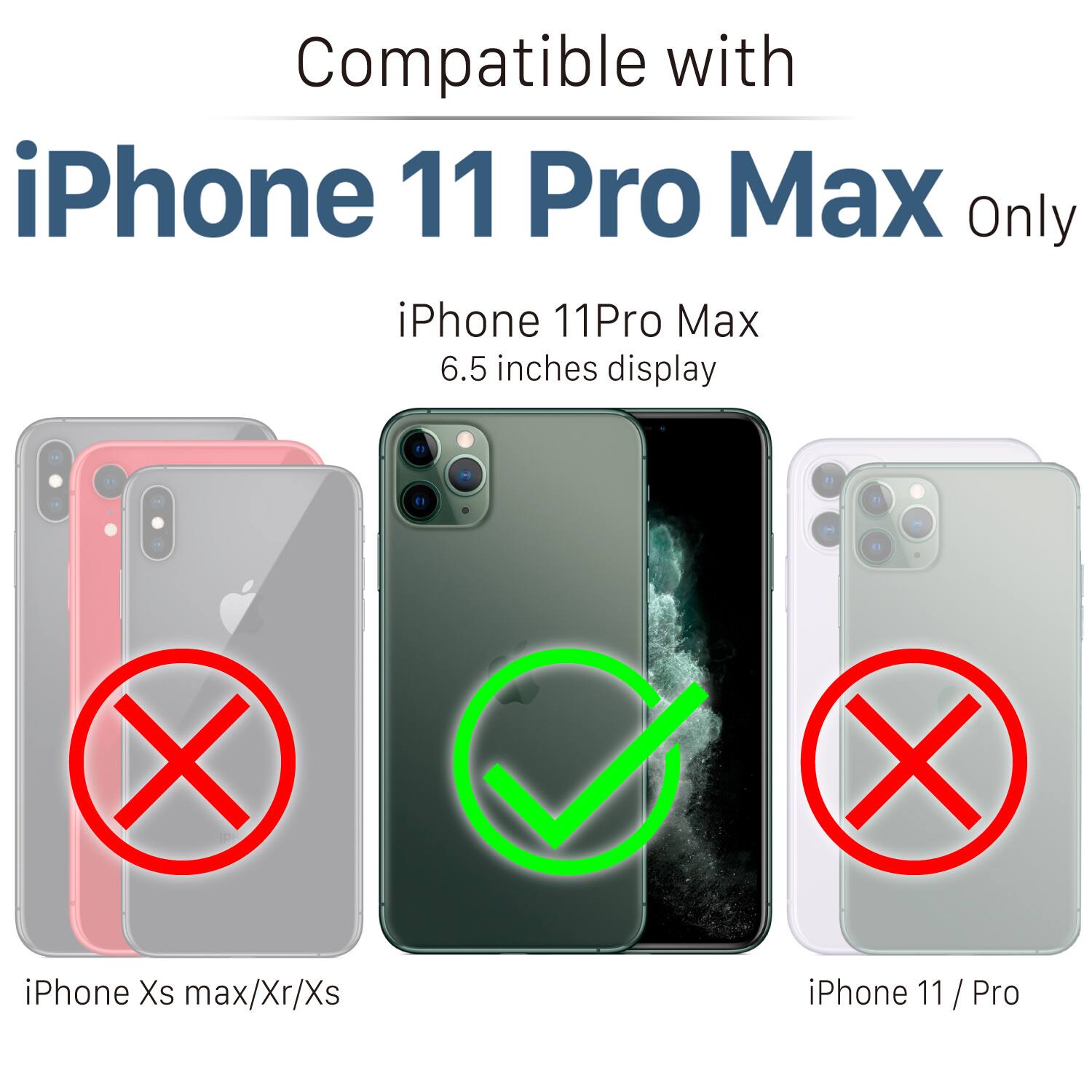 Compatible with iPhone 11 Pro Max Only

iPhone 11Pro Max 6.5 inches display

iPhone Xs max/Xr/Xs

iPhone 11 / Pro