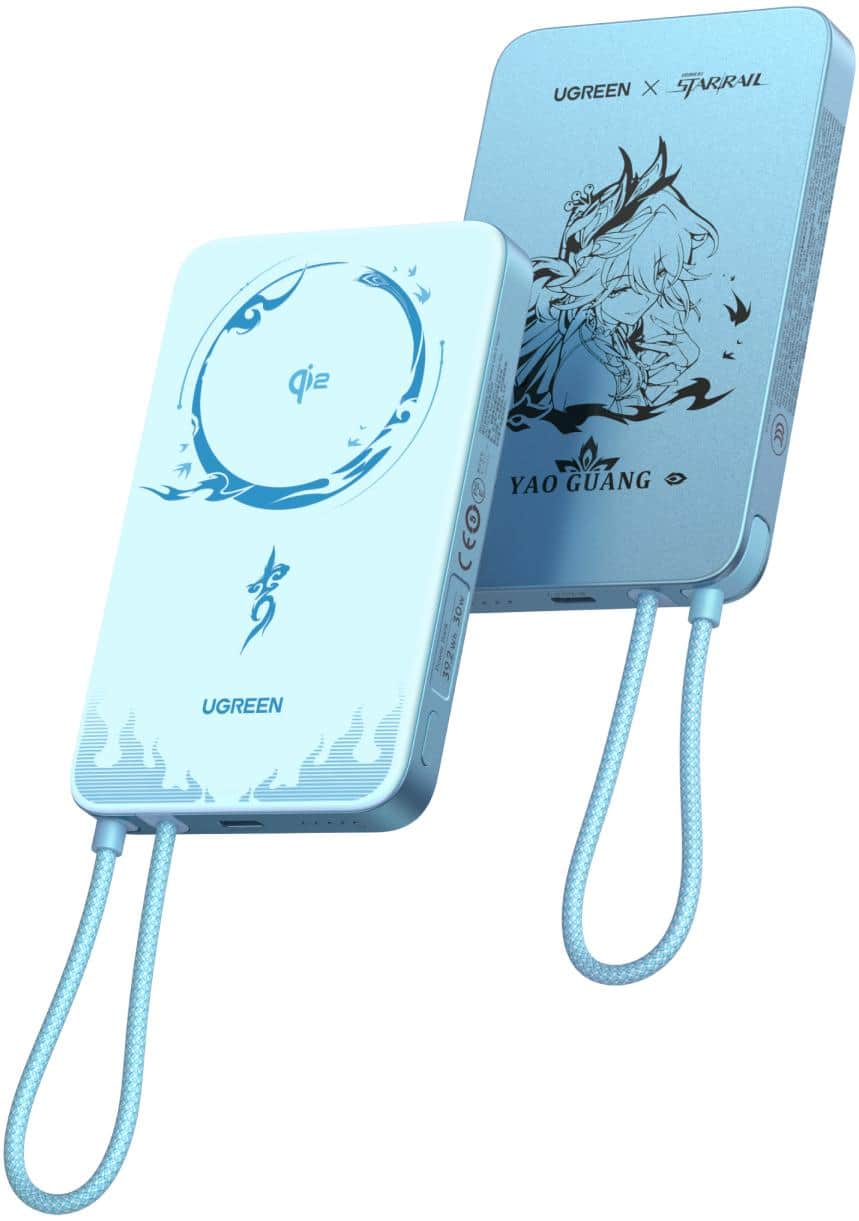 UGREEN - x Honkai Star Rail MagFlow 10000mAh Qi2 15W Wireless Power Bank, with Built-in Cable, Airline Approved, 1 Pack - Glacier Blue