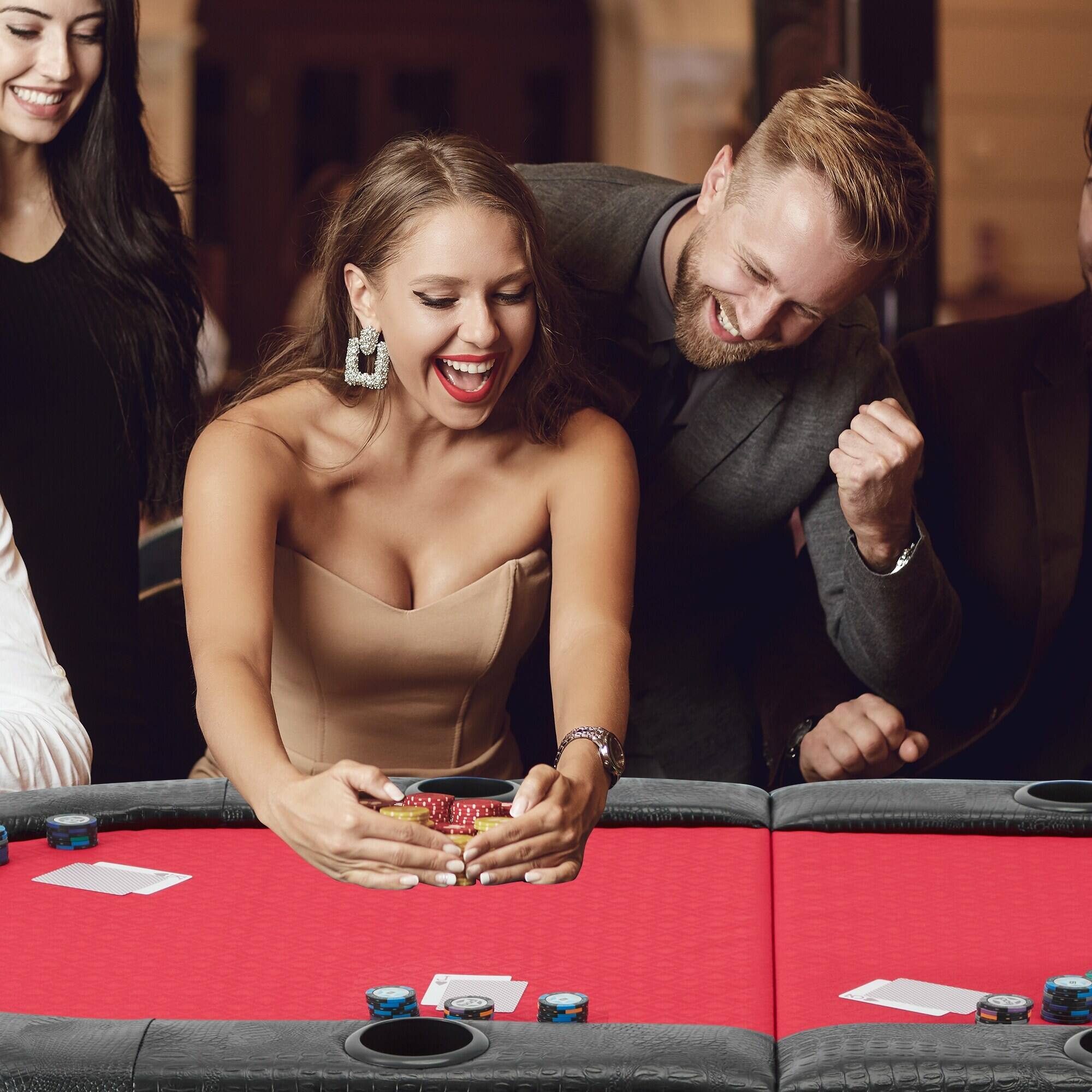 Alt View 4. U-HOMY - Foldable 72" Oval Poker Table for 8 Players with Cup Holders and Casino-Grade Felt Surface.