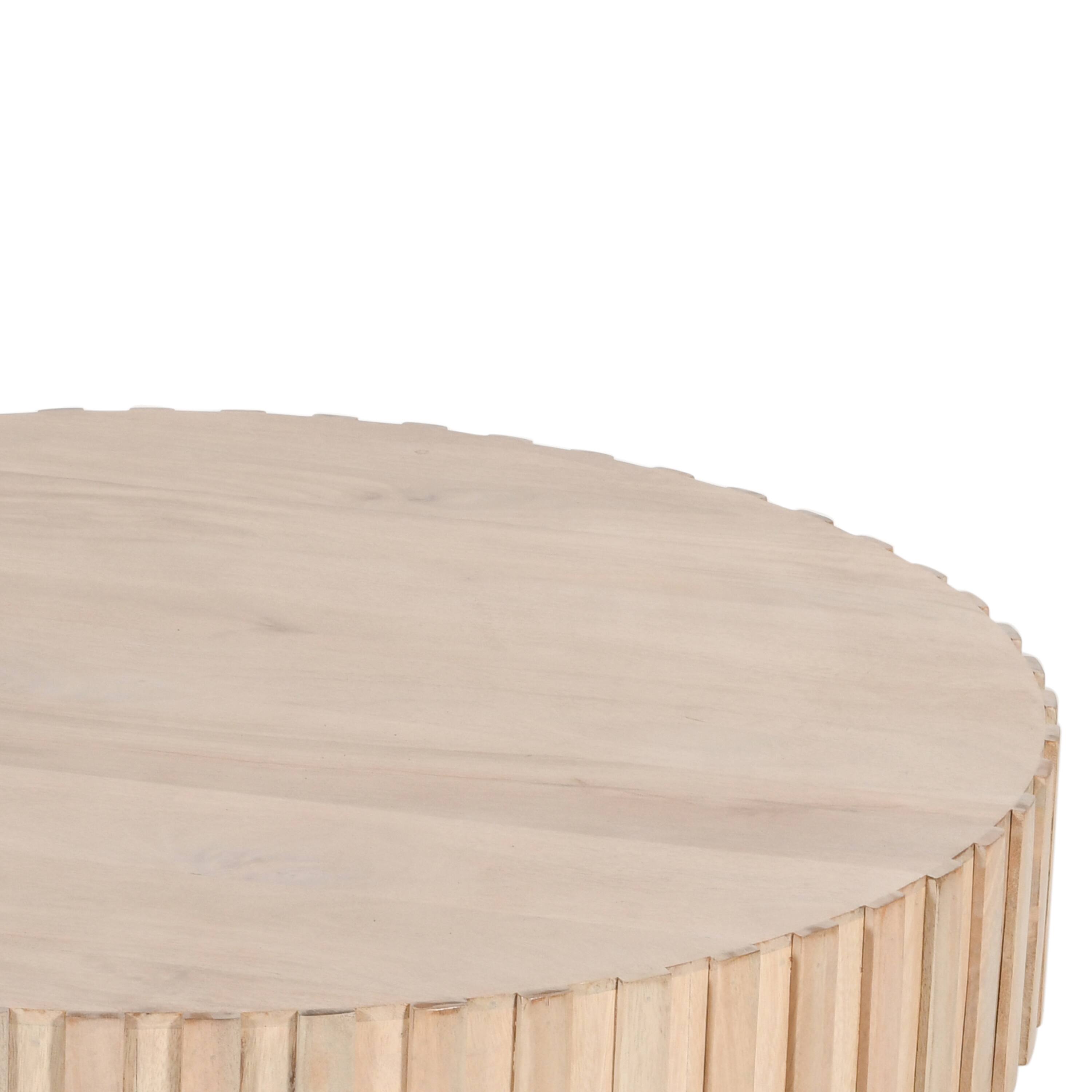 Alt View 4. Manhattan Lane - 36 Inch Modern Handcrafted Round Coffee Table, Oak White Wood Top with Grooved Edges, Black Iron Legs - Oak White, Black.