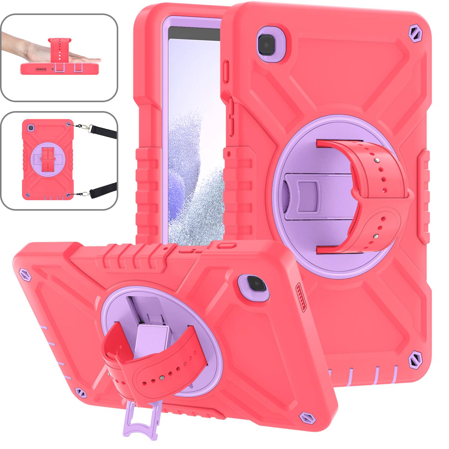 Front. Dteck - for Samsung Galaxy Tab A7 Lite 8.7 (2021) Rugged Case,Heavy Duty Shockproof Stand Cover with Shoulder Strap+Handstrap - Redpurple.