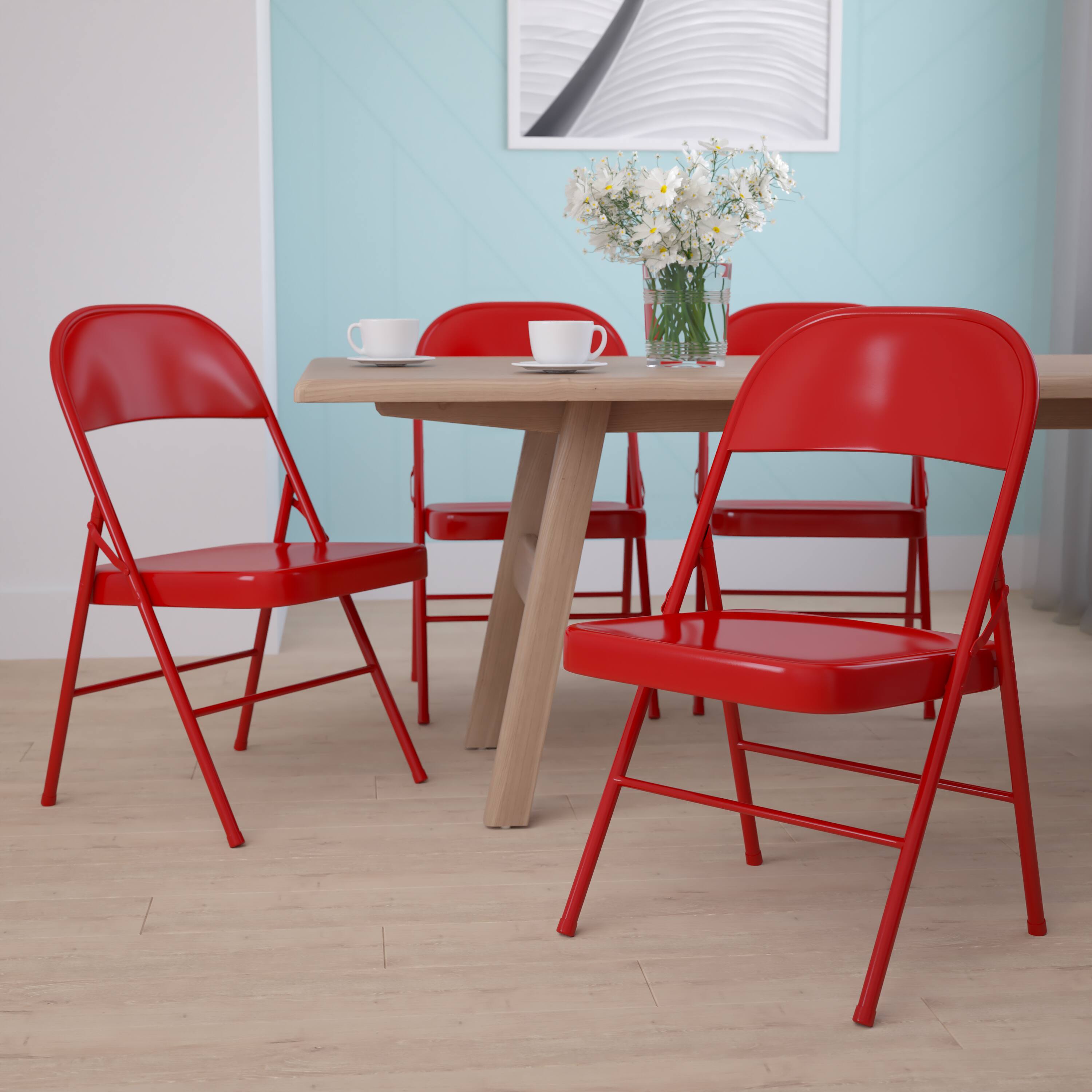 Alt View 2. Emma + Oliver - 4 Pack Double Braced Commercial Party Events Steel Metal Folding Chair - Red.