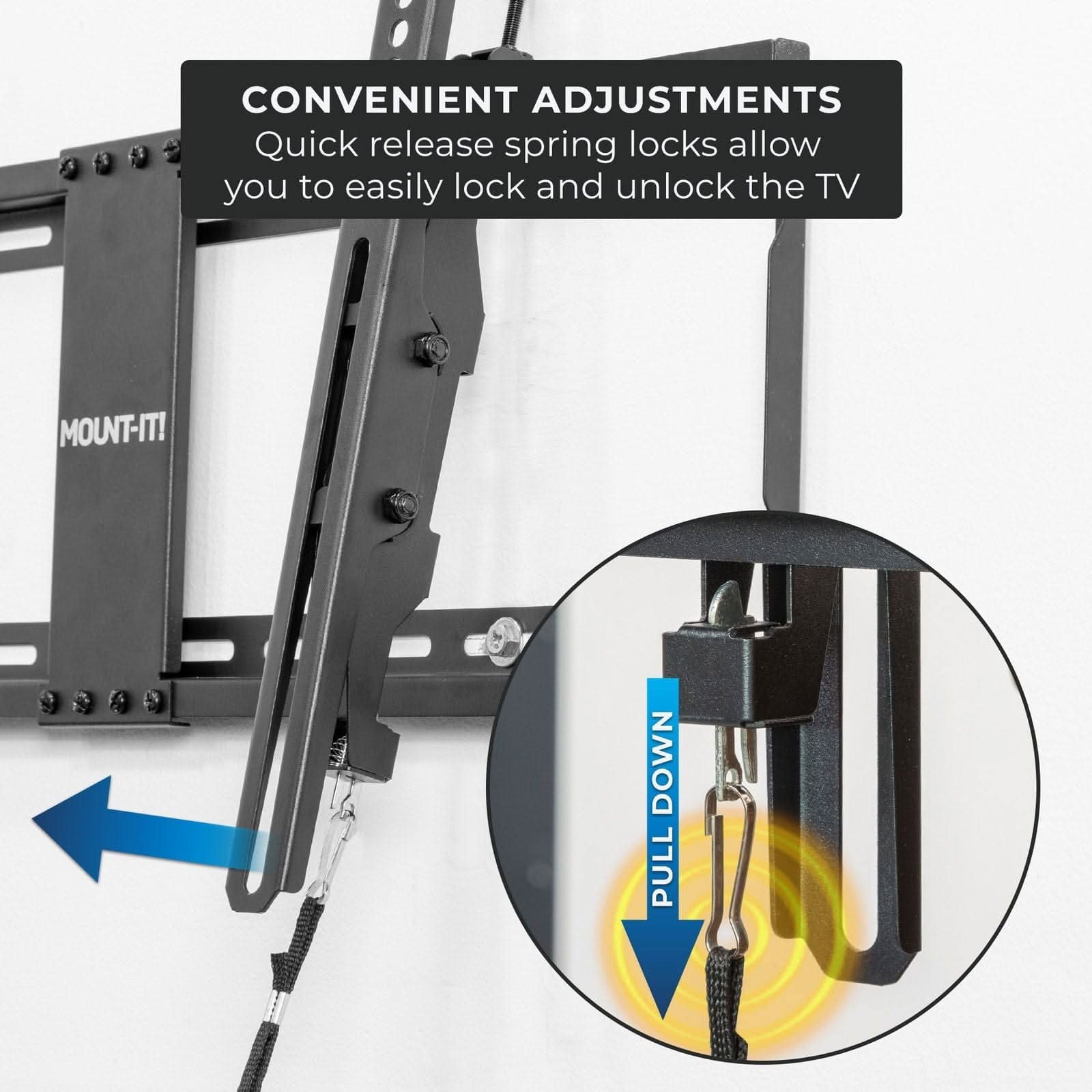 CONVENIENT ADJUSTMENTS  
Quick release spring locks allow you to easily lock and unlock the TV  

PULL DOWN