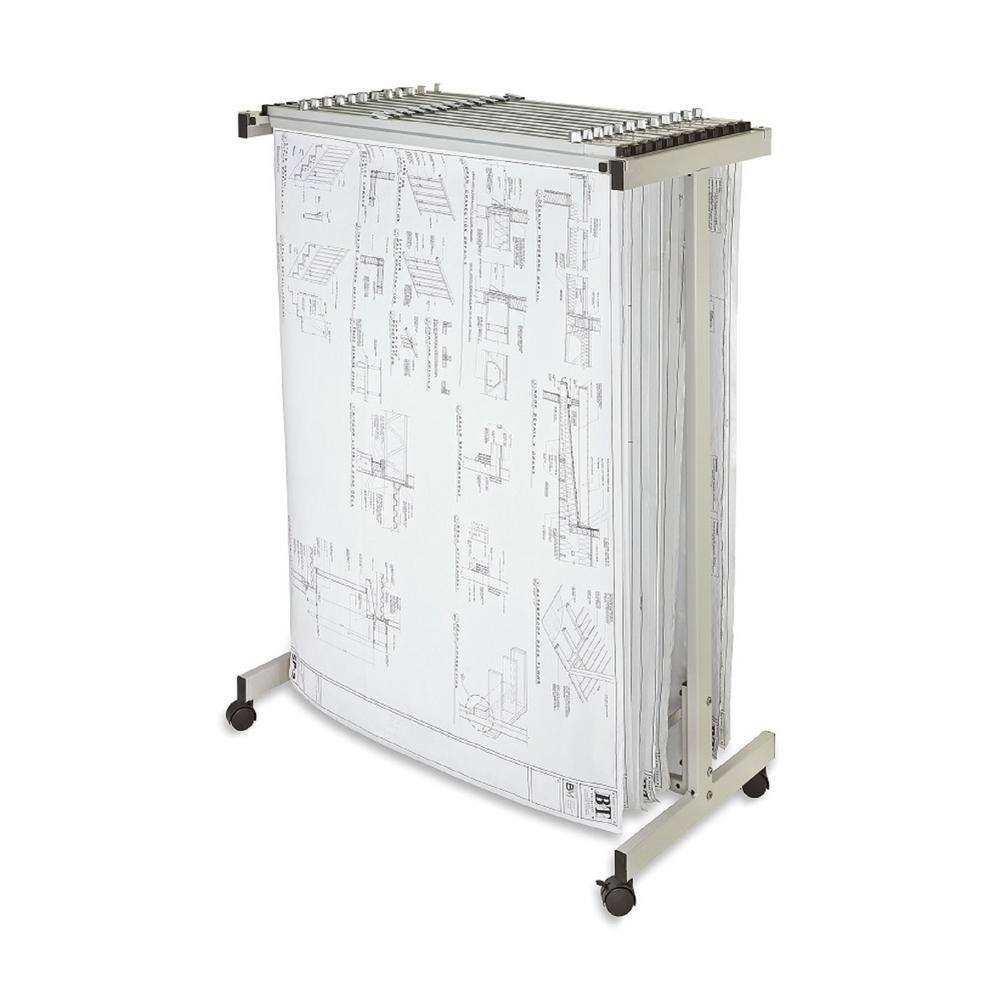 Front. AdirOffice - Steel Blueprint Storage Stand Adjustable Mobile Plan Center File Cart - Gray.