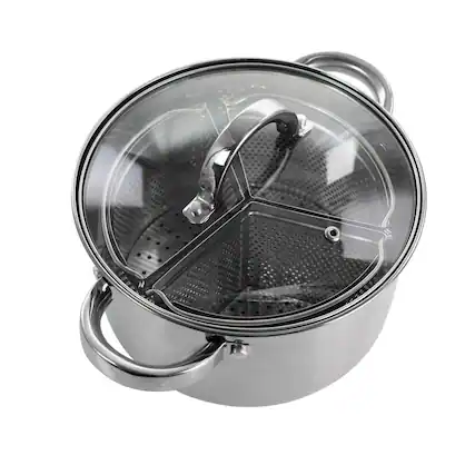 Front. Oster - Oster Sangerfield 5 Piece 4 Quart Stainless Steel Dutch Oven with Lid and 3-Section Dividers - Silver.