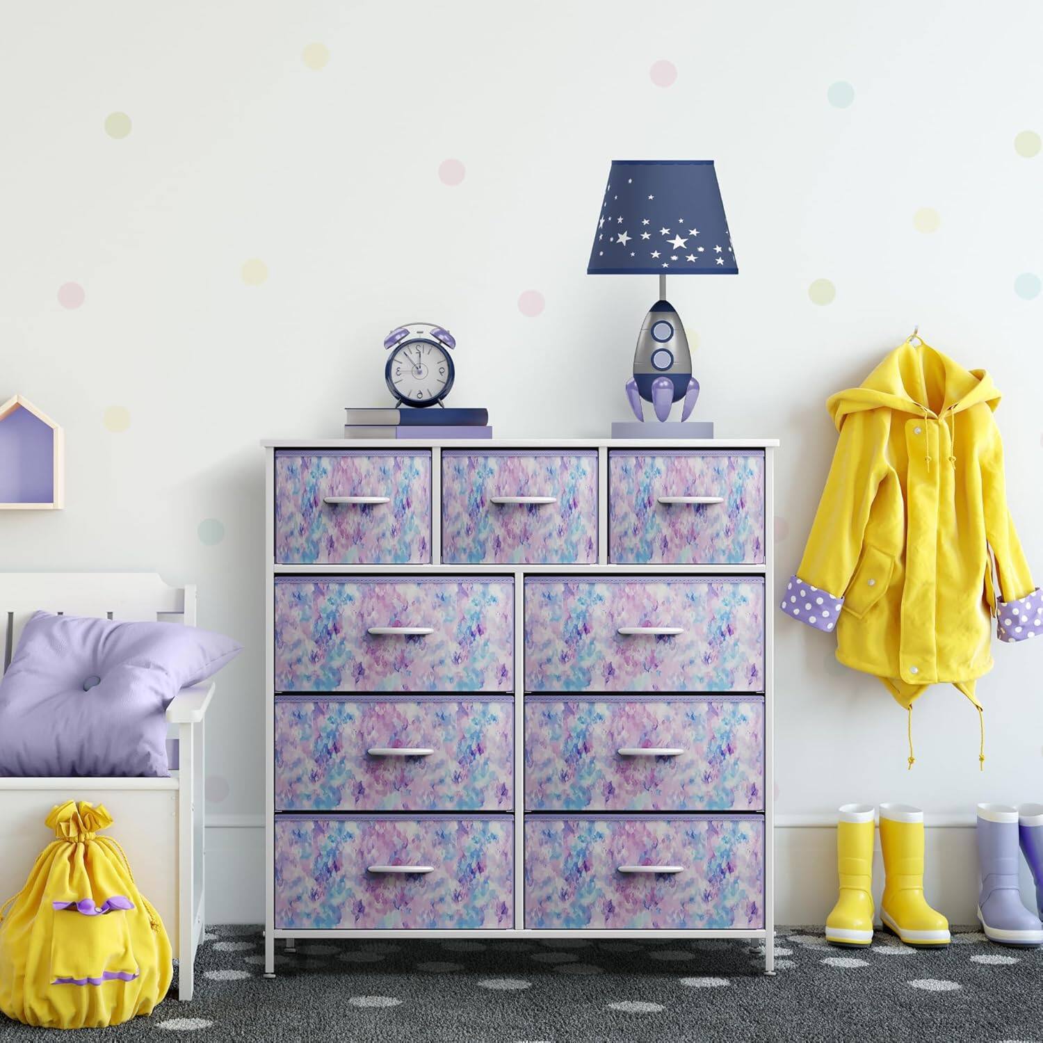 Alt View 5. Sorbus - Sorbus 9 Drawers Dresser - Furniture Storage for Bedroom, Closet, and More - Steel Frame, Wood Top, Fabric Bins - Purple Tie-Dye.