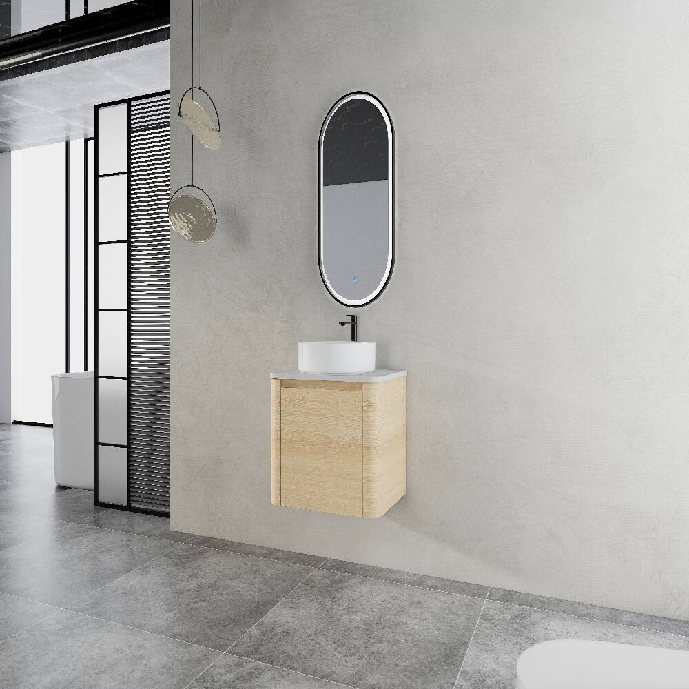 Alt View 2. Loheer - Loheer 24 inch wall mounted bathroom vanity with ceramic art sink soft close door plywood bathroom vanity - American White Oak.