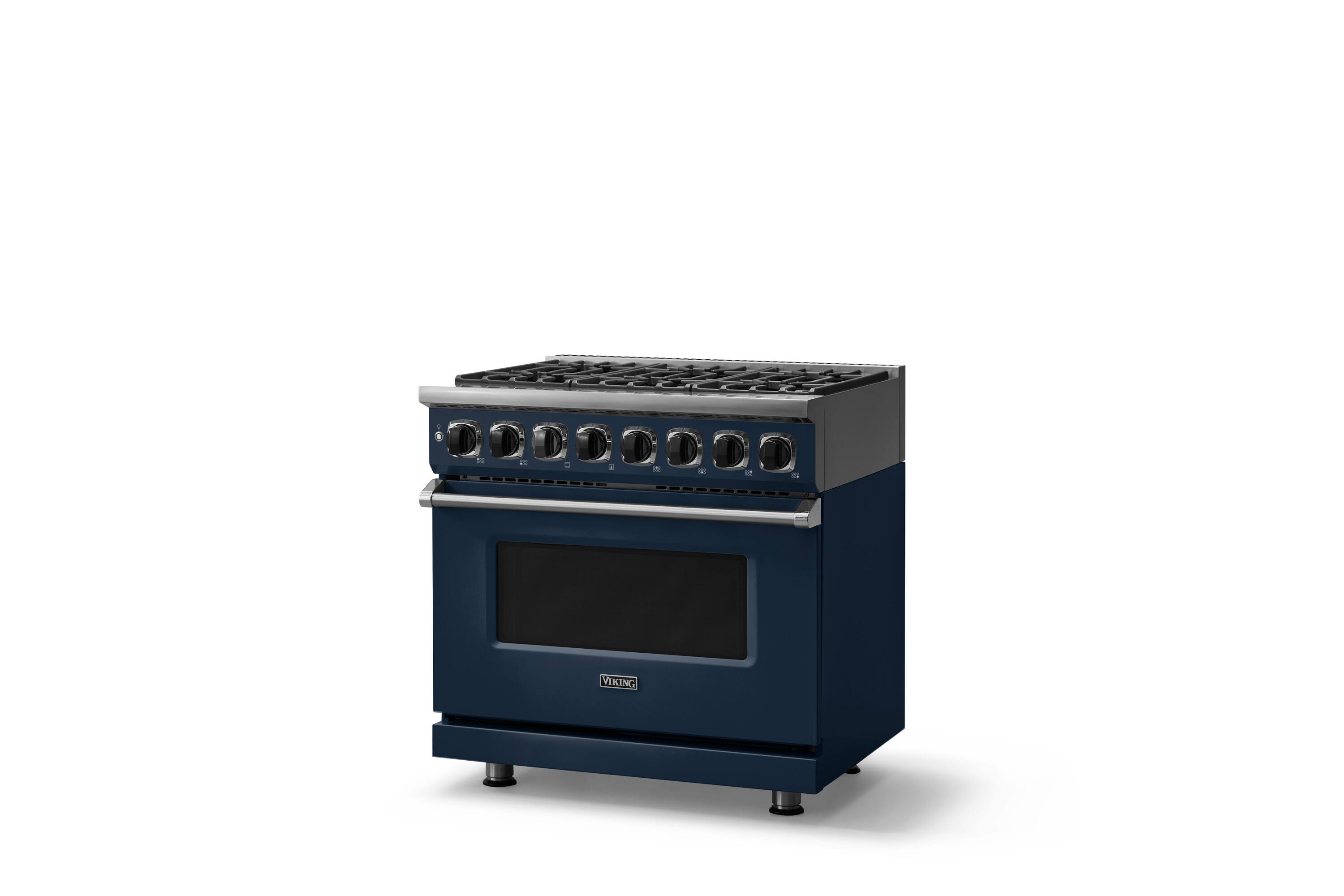 Angle. Viking - 36 in. Wide 6 Burner Freestanding 7 Series Dual Fuel Self-Clean Range - Slate Blue.