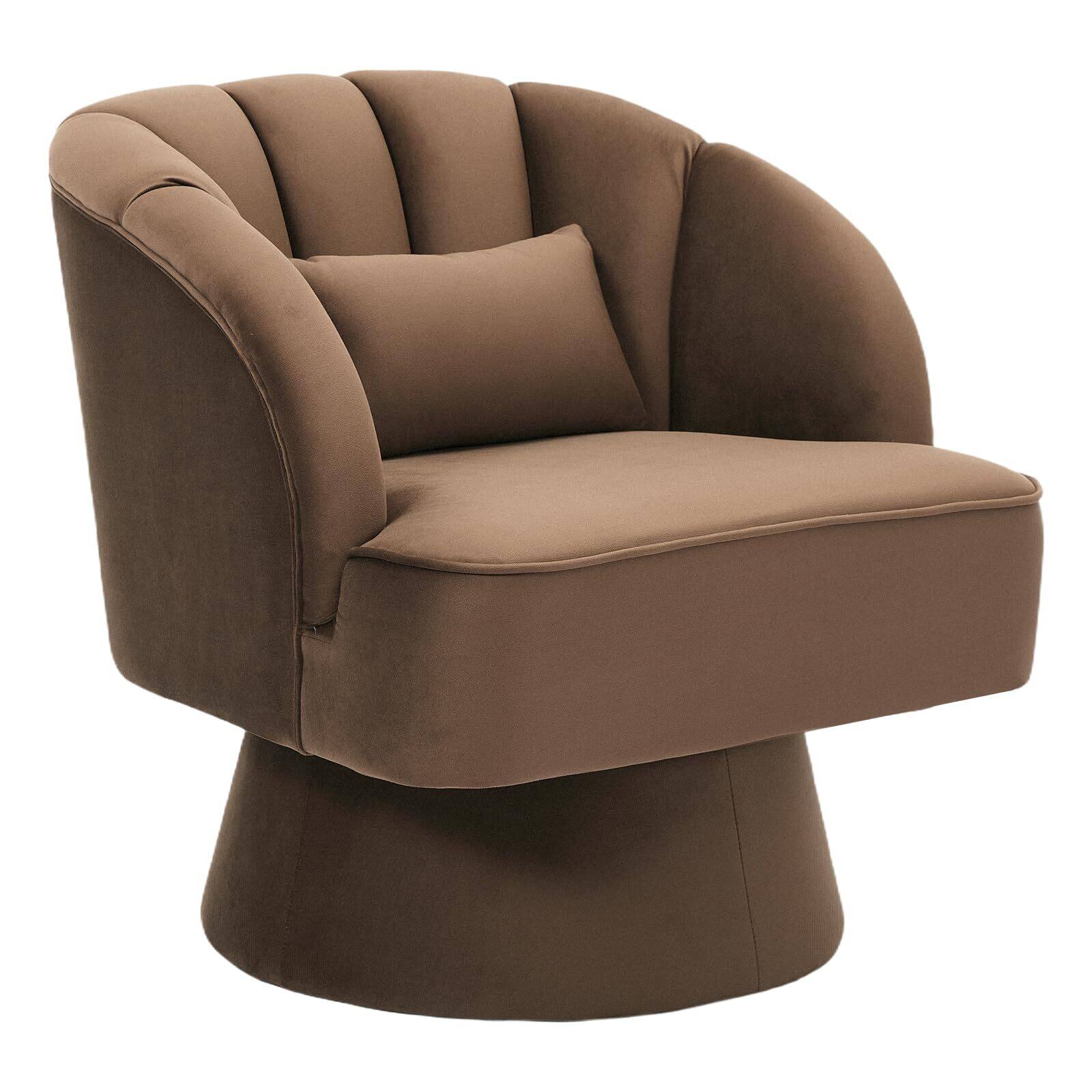 Front. Jojoka - Modern Swivel Accent Chair,360 Degree Swivel Barrel Chair with Armrest - Brown.