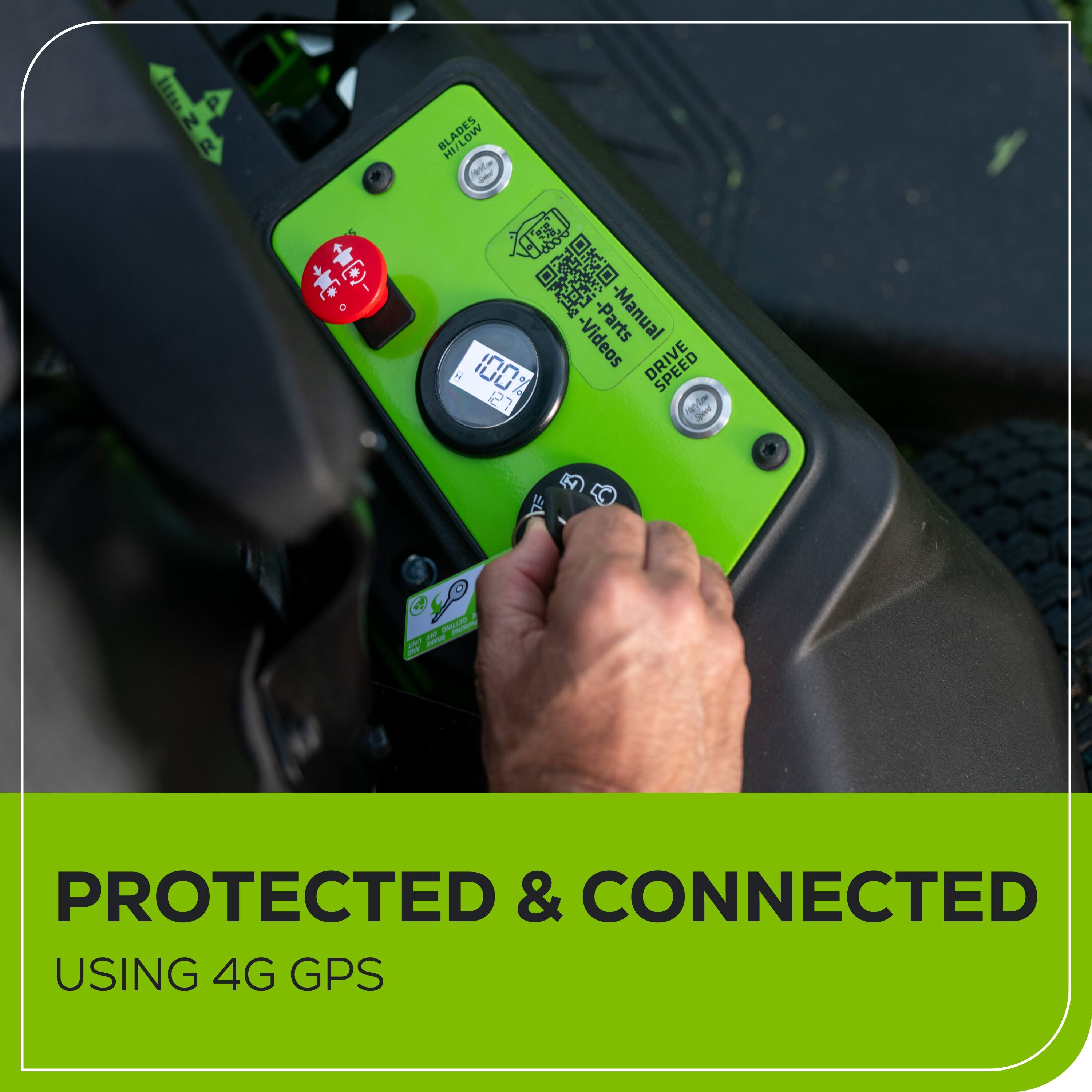 ENR 1110 P N R HI/LOW LADES ae -    L0VS -Videos -Parts -Manual +  - SPEED 27 Lo   - - -mr - - A PROTECTED & CONNECTED USING 4G GPS