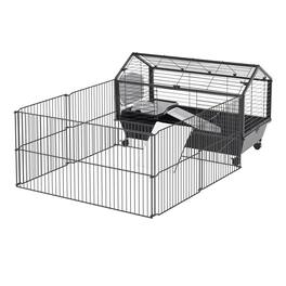 Pawhut - Small Animal Cage with Foldable Run Area, Guinea Pig Cage, Hedgehog Cage with Water Bottle, Water Bowl, Ramps
