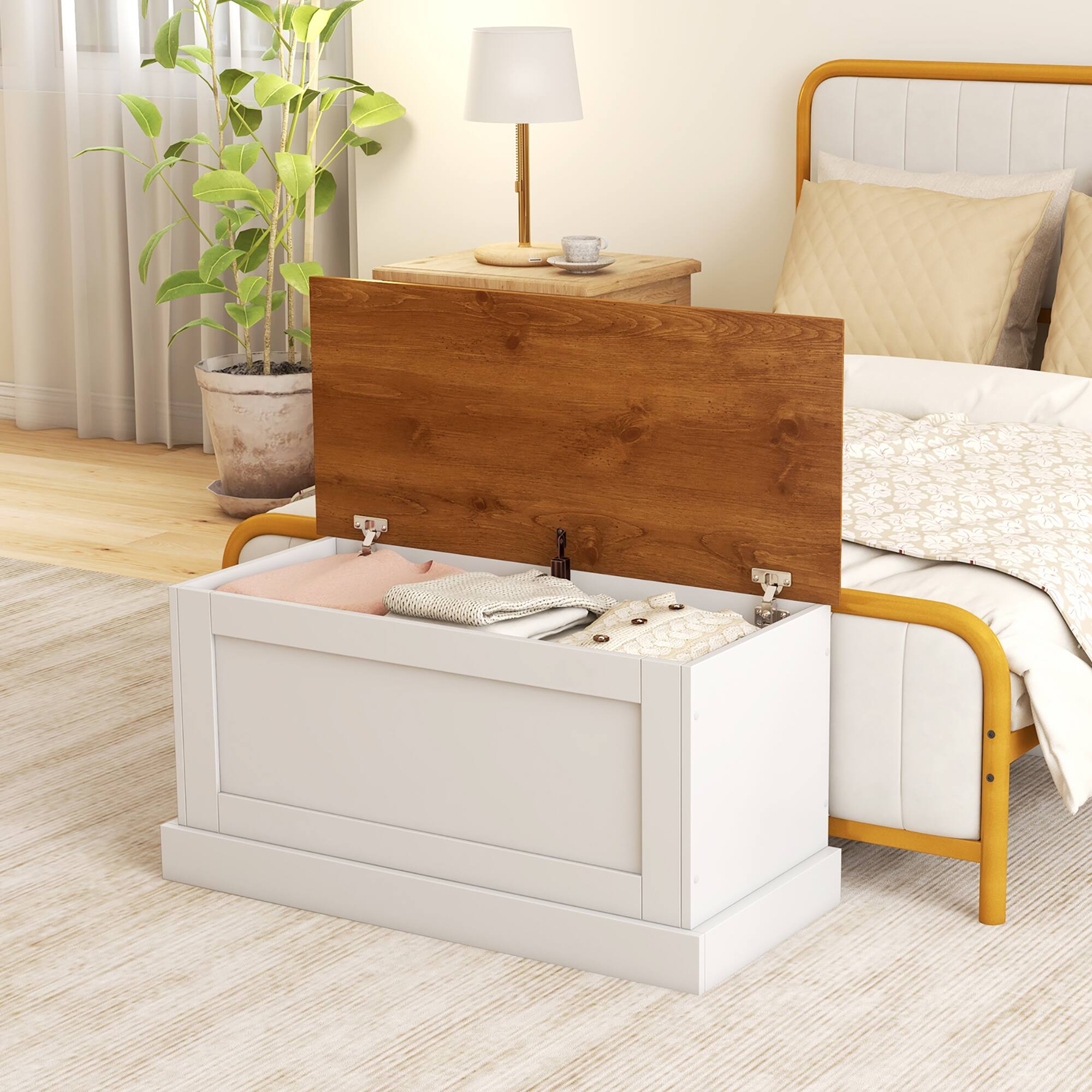 Alt View 1. Gymax - Gymax 35.5'' Storage Chest Lift Top Storage Box w/ Safety Hydraulic Strut & Metal Hinges - White, Natural.