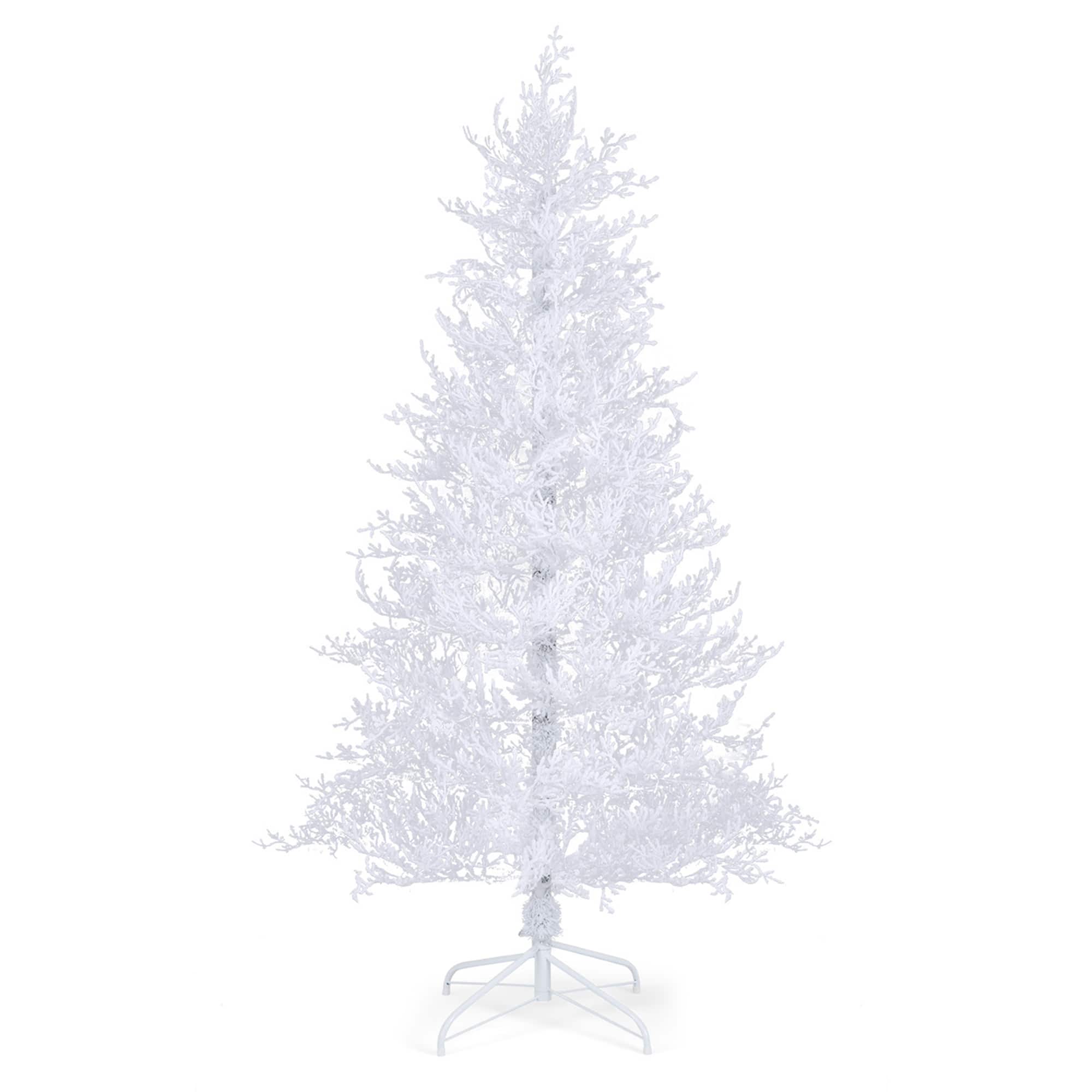 Front. Costway - 6 FT Pre-Lit Christmas Tree Snow Flocked Hinged 11 Lighting Modes with 300 Lights - White.