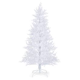 Costway - 6 FT Pre-Lit Christmas Tree Snow Flocked Hinged 11 Lighting Modes with 300 Lights - White