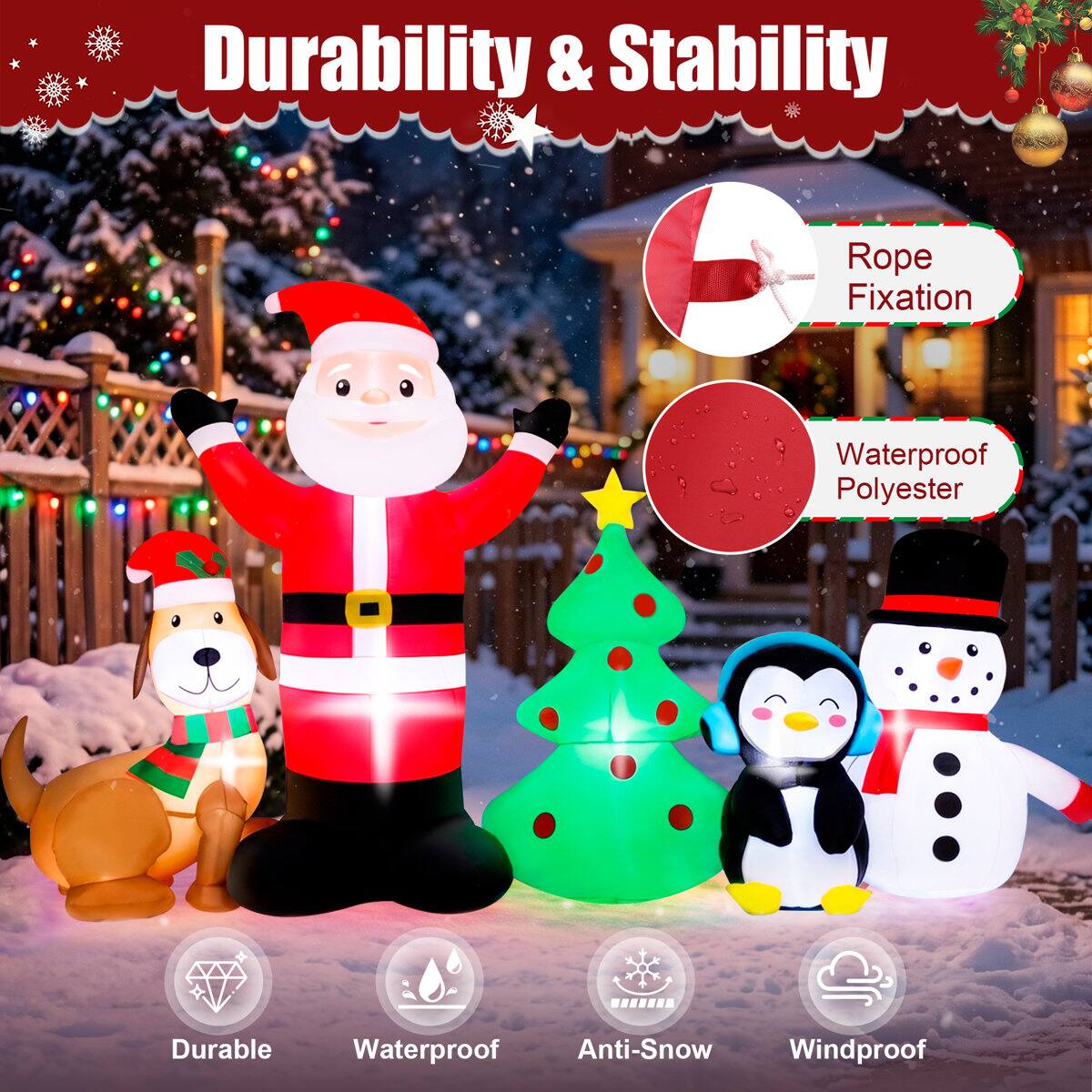 Durability & Stability

- Rope Fixation
- Waterproof Polyester
- Durable
- Waterproof
- Anti-Snow
- Windproof