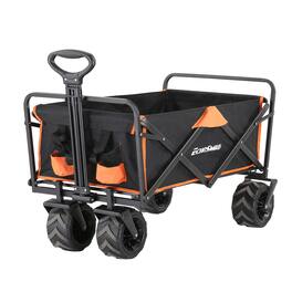Wikistore - Heavy Duty Folding Wagon 350lbs Capacity All-Terrain Wheels Adjustable Handle for Camping Grocery & Outdoor - Black&orange