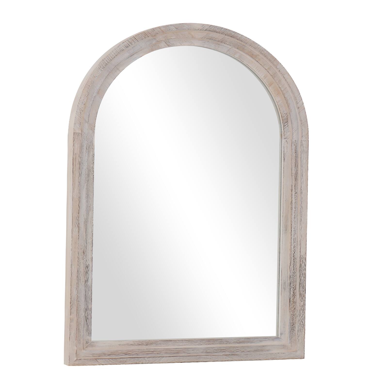 Alt View 1. Easly - Antique White 30 in. W x 40 in. H Arched Wood Frame Vanity Wall Mirror - White.