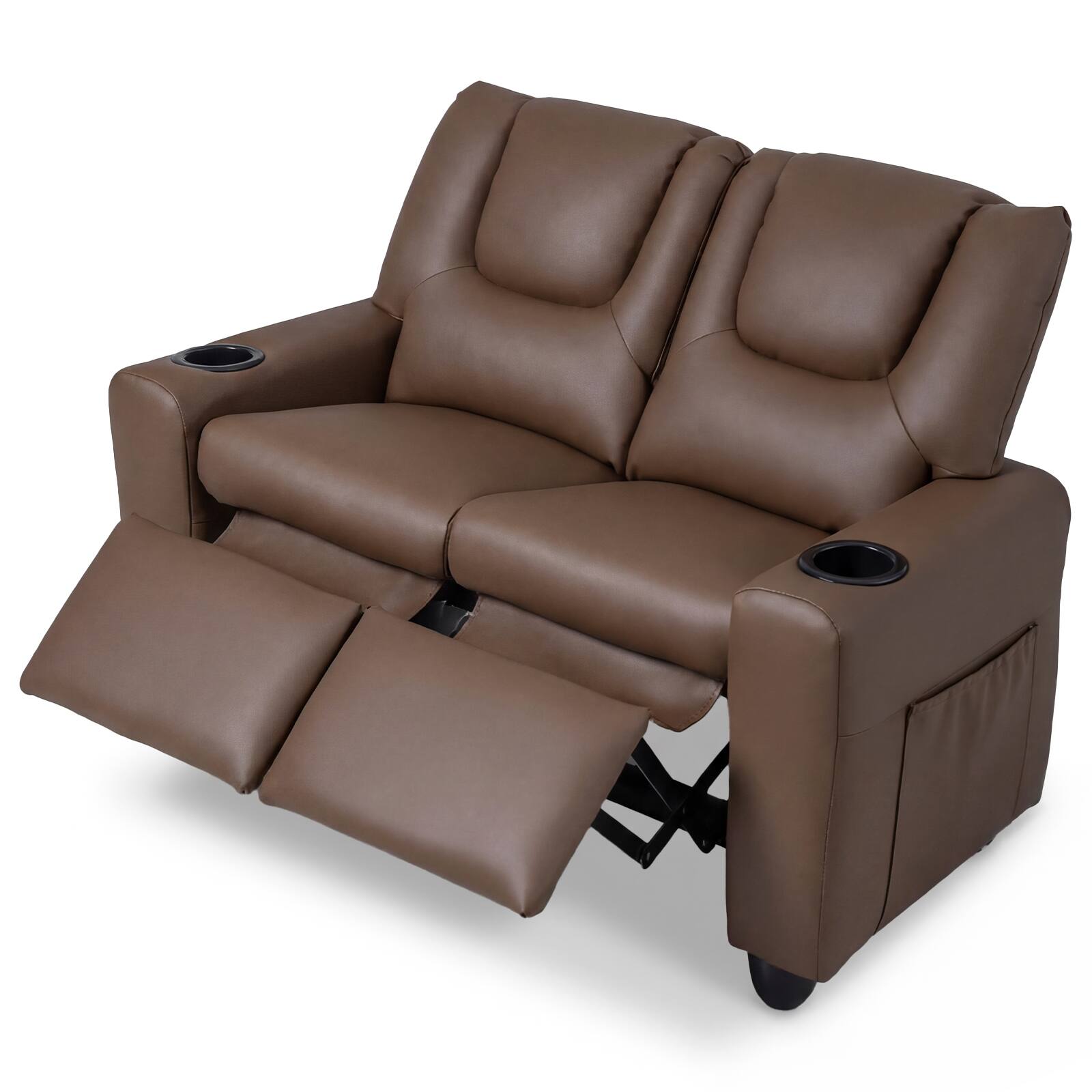 Alt View 6. Costway - Costway 2-Seater Kids Recliner with Cup Holders Side Storage Pockets Adjustable Backrest - Brown.