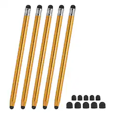Front. Unique Bargains - 5pcs Stylus Pens 2 in 1 High Sensitivity Universal Pen Capacitive Stylus for Phone Tablets Laptop Touch Screen Devices - Gold.