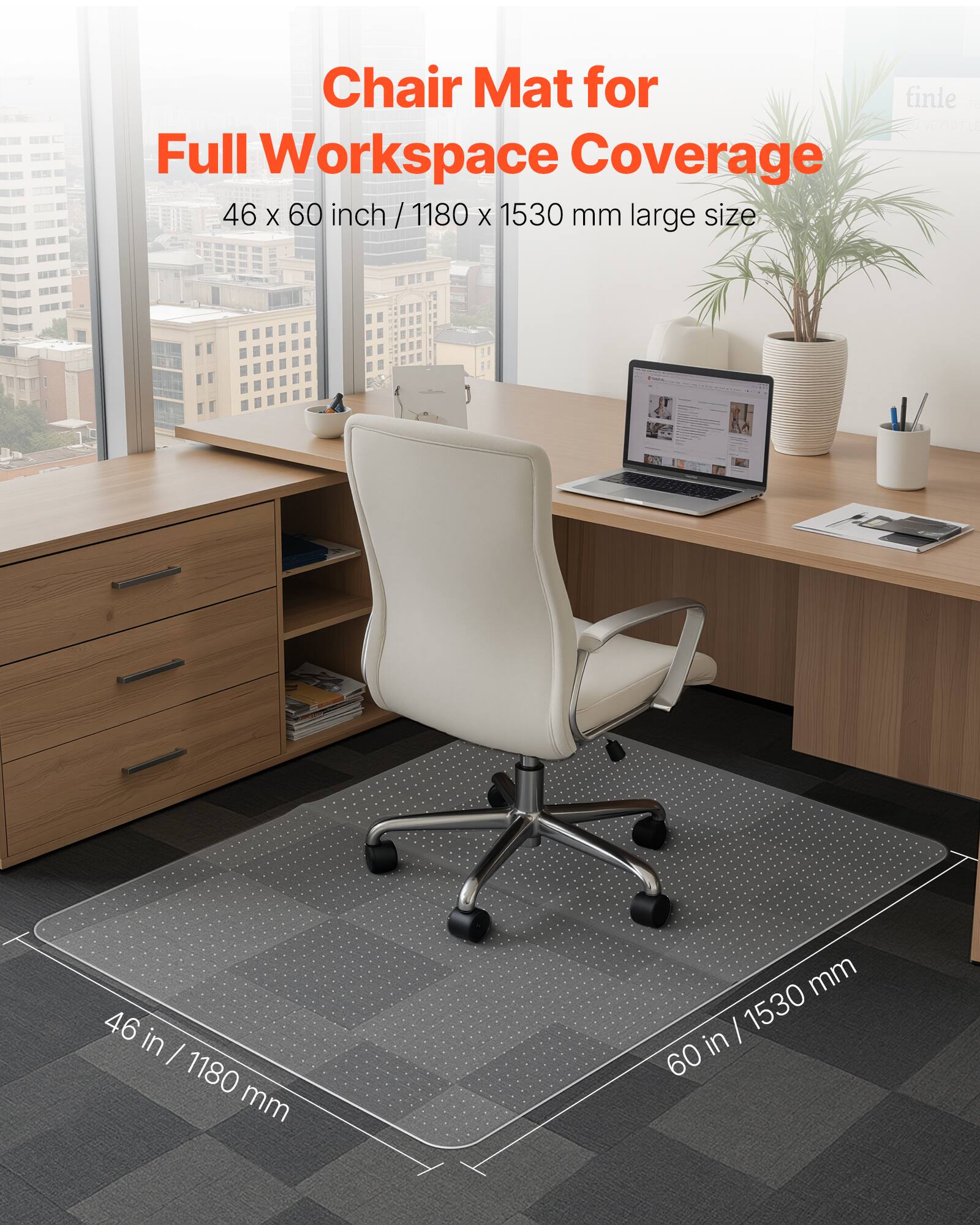 Chair Mat for Full Workspace Coverage  
46 x 60 inch / 1180 x 1530 mm large size