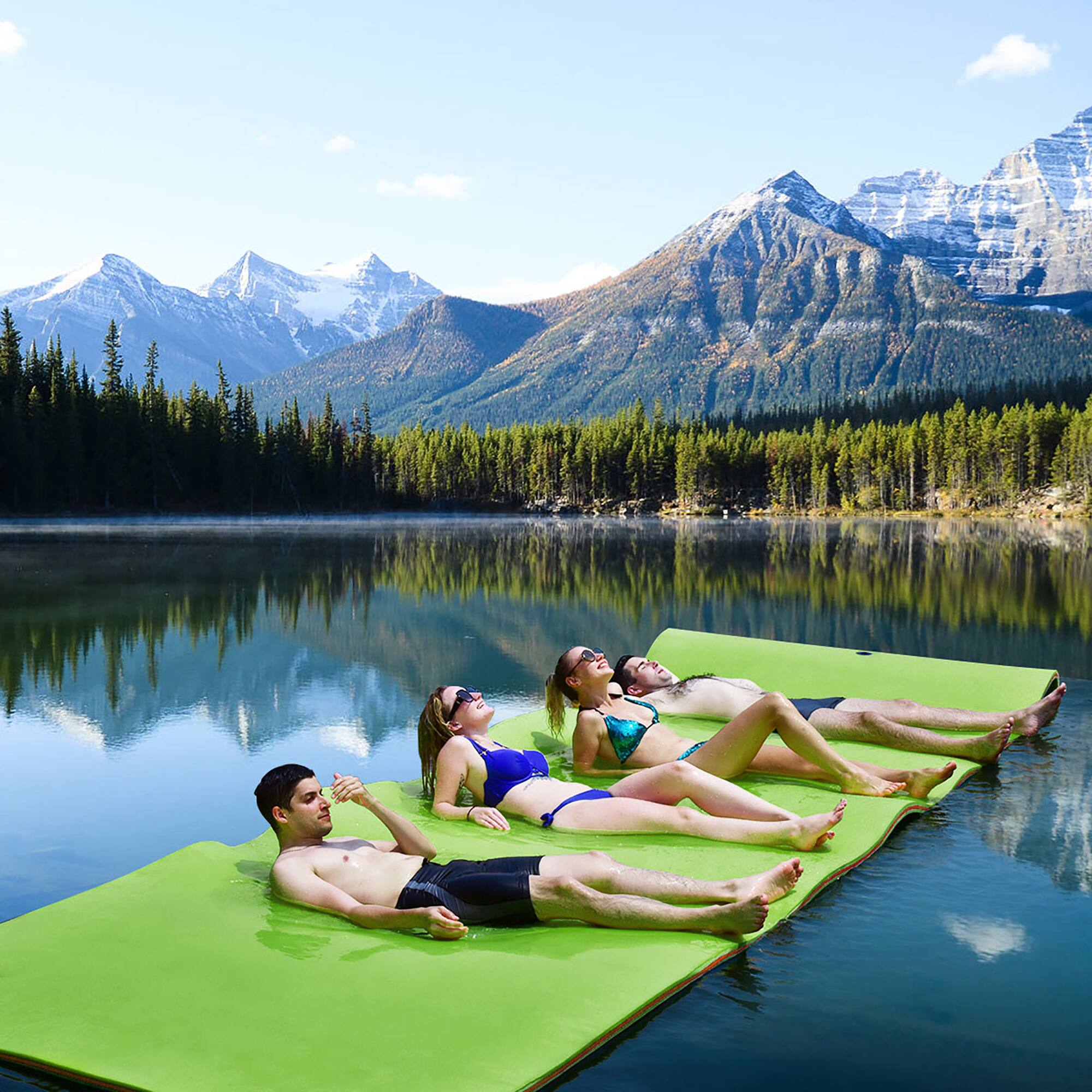 Alt View 2. Costway - Costway 3-Layer Floating Water Pad 12' x 6' Floating Oasis Foam Mat - Green.