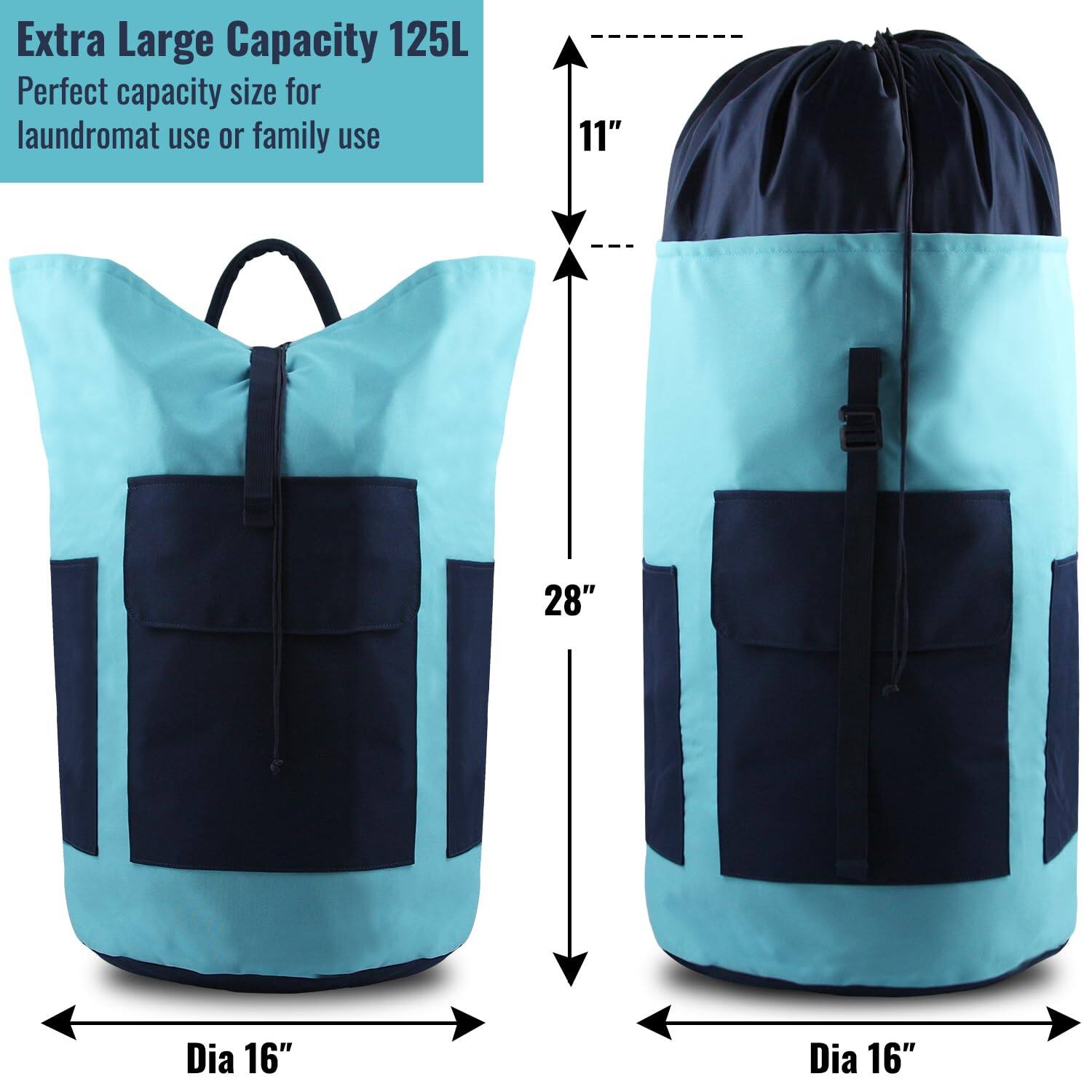 Extra Large Capacity 125L  
Perfect capacity size for laundromat use or family use  

11"  
28"  
Dia 16"  
Dia 16"