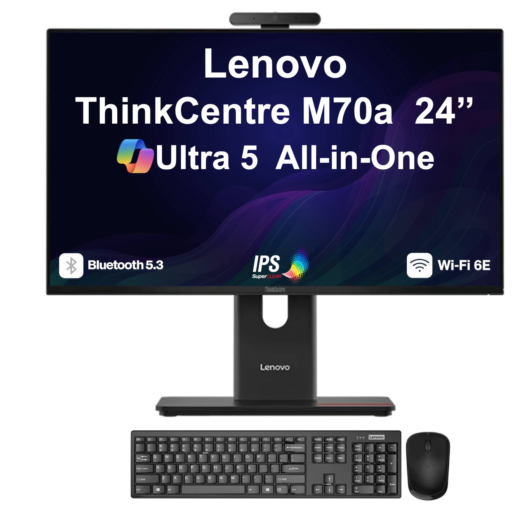 Lenovo ThinkCentre M70a 24" Ultra 5 All-in-One  
Bluetooth 5.3  
IPS SuperCLEAR  
Wi-Fi 6E  
Lenovo