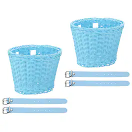 Unique Bargains - Bike Basket Front, Hand-Woven Bicycle Basket with Adjustable PU Belts, 2pcs - Fits Most Road Bikes, Bicycles/Scooters - Blue