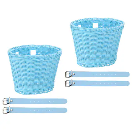 Front. Unique Bargains - Bike Basket Front, Hand-Woven Bicycle Basket with Adjustable PU Belts, 2pcs - Fits Most Road Bikes, Bicycles/Scooters - Blue.