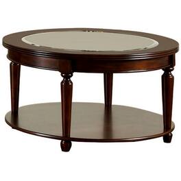 Manhattan Lane - 48 Inch Oval Coffee Table, Glass Top, Turned Legs, Bottom Shelf - Brown