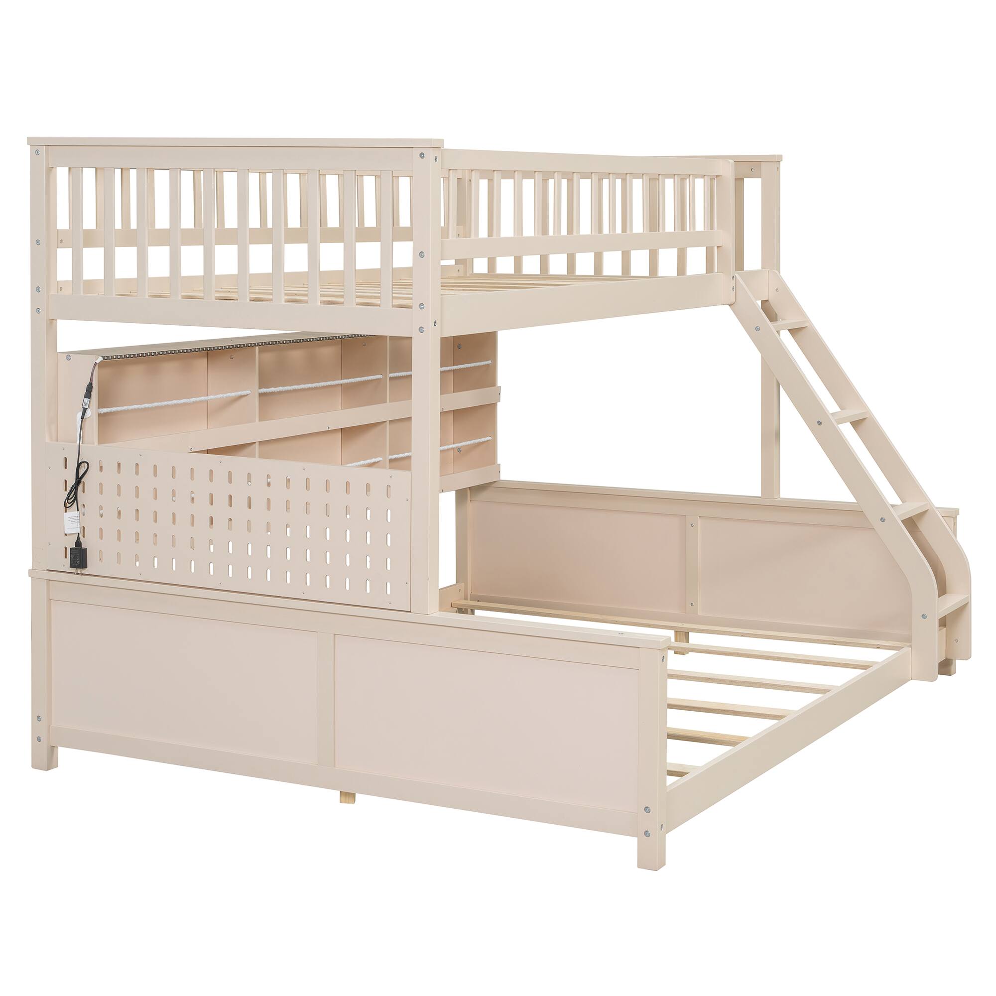Alt View 6. Anysun - Twin XL over Queen Bunk Bed with Integrated Shelving, Color-Changing Lights and Pegboard - Beige.