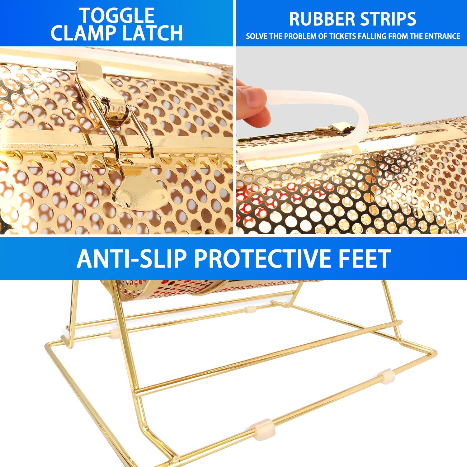 TOGGLE CLAMP LATCH, RUBBER STRIPS, ANTI-SLIP PROTECTIVE FEET