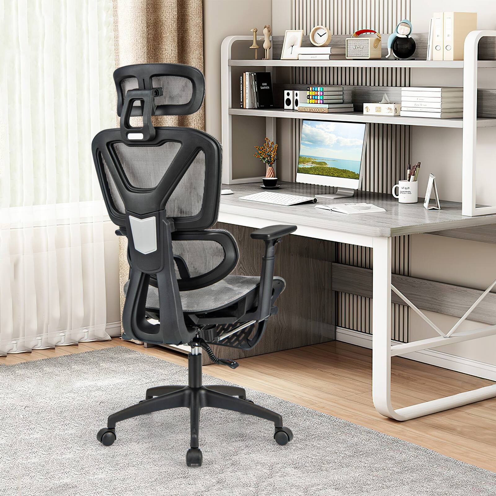 Angle. SlickBlue - Mesh Ergonomic Office Chair with Tilt Function and Extendable Footrest - Grey.