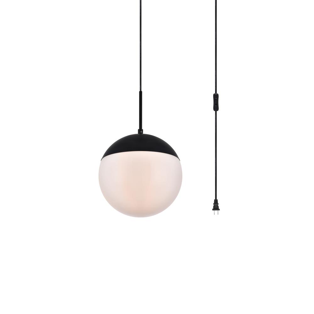 Alt View 1. Living District - Eclipse 1 Light Black plug in pendant With Frosted White Glass - Black And Frosted White.