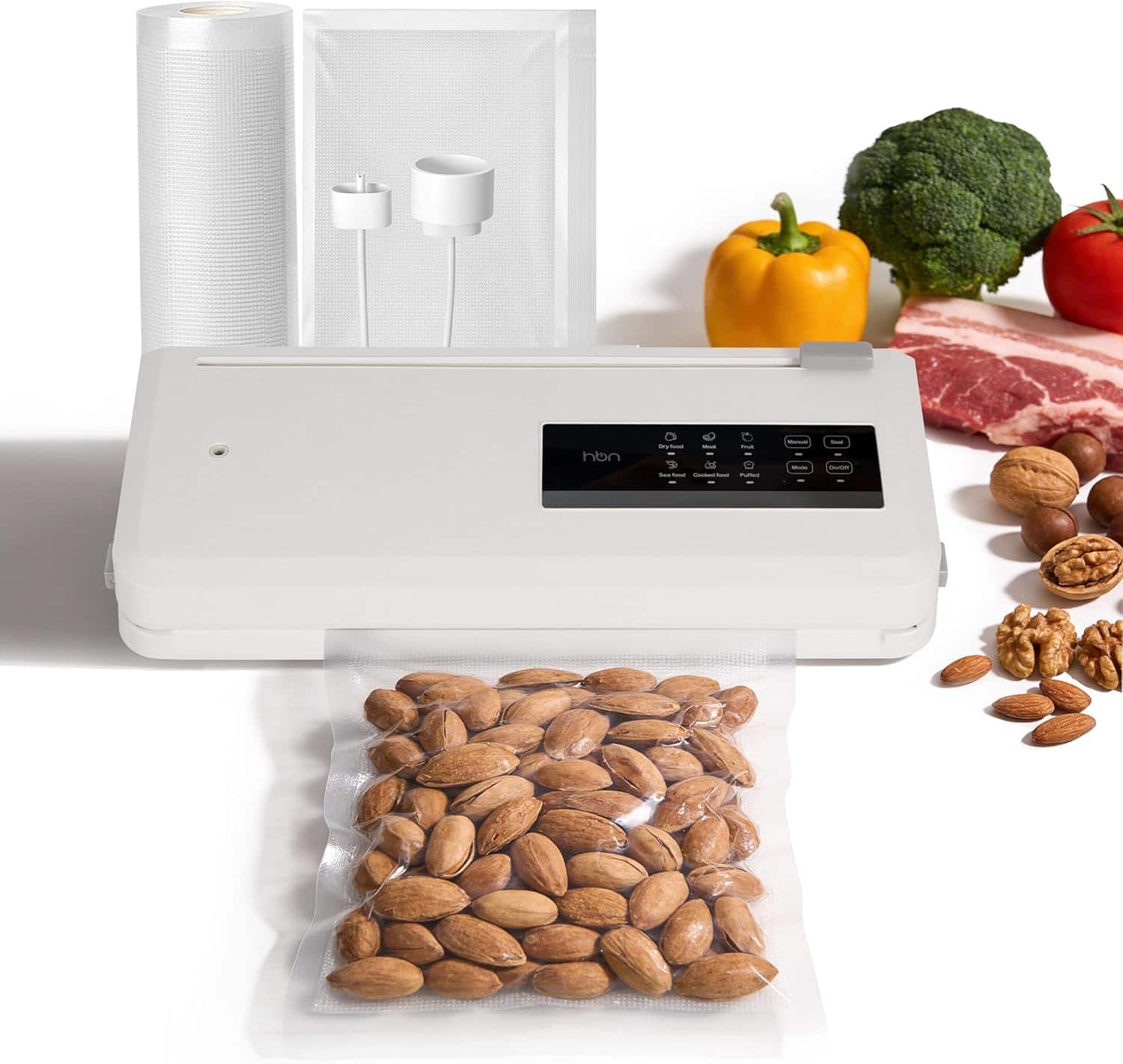 Front. HBN - Vacuum Sealer CP-UFK-2042 – Automatic Food Sealer, Dry & Moist Modes, Compact, Efficient, and Leak-Proof - White and Black.