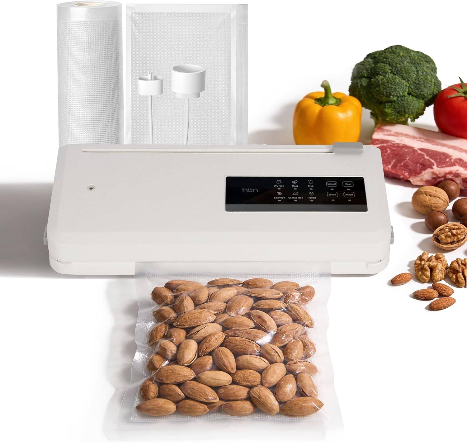 Front. HBN - Vacuum Sealer CP-UFK-2042 – Automatic Food Sealer, Dry & Moist Modes, Compact, Efficient, and Leak-Proof - White and Black.