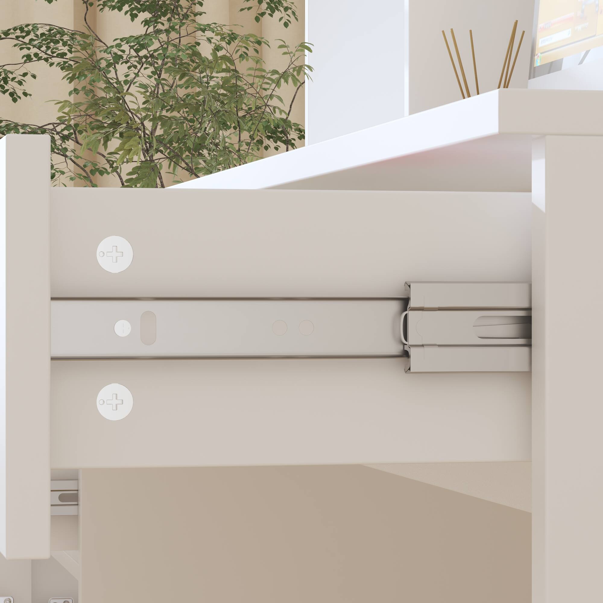 Alt View 2. Famapy - Multi-Functional Desk with Bookshelf for Home Office Vanity or Display, Modern Space-Saving Storage Table - White.