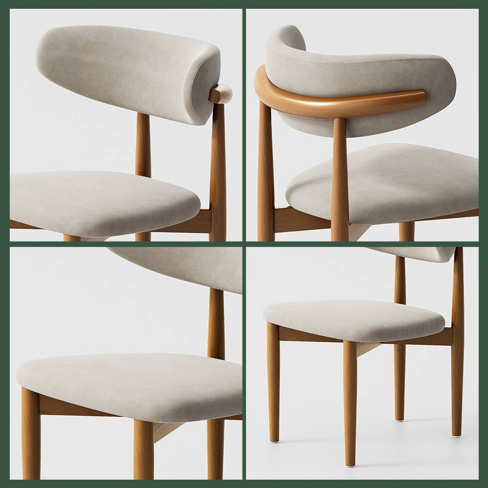 Alt View 2. POVISON - Mid-Century Modern Wood Dining Chairs Set of 2（Cotton Linen，Beige & Light  Walnut） - Beige & Light Walnut.