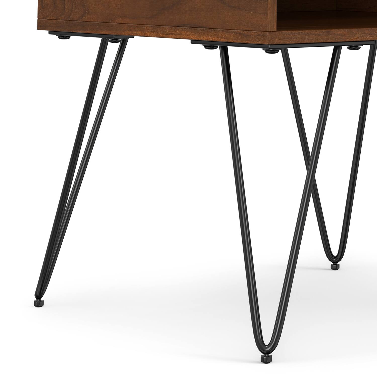 Alt View 3. Simpli Home - Hunter Industrial 22 inch Wide Metal End Table in Walnut Veneer - Walnut Veneer.