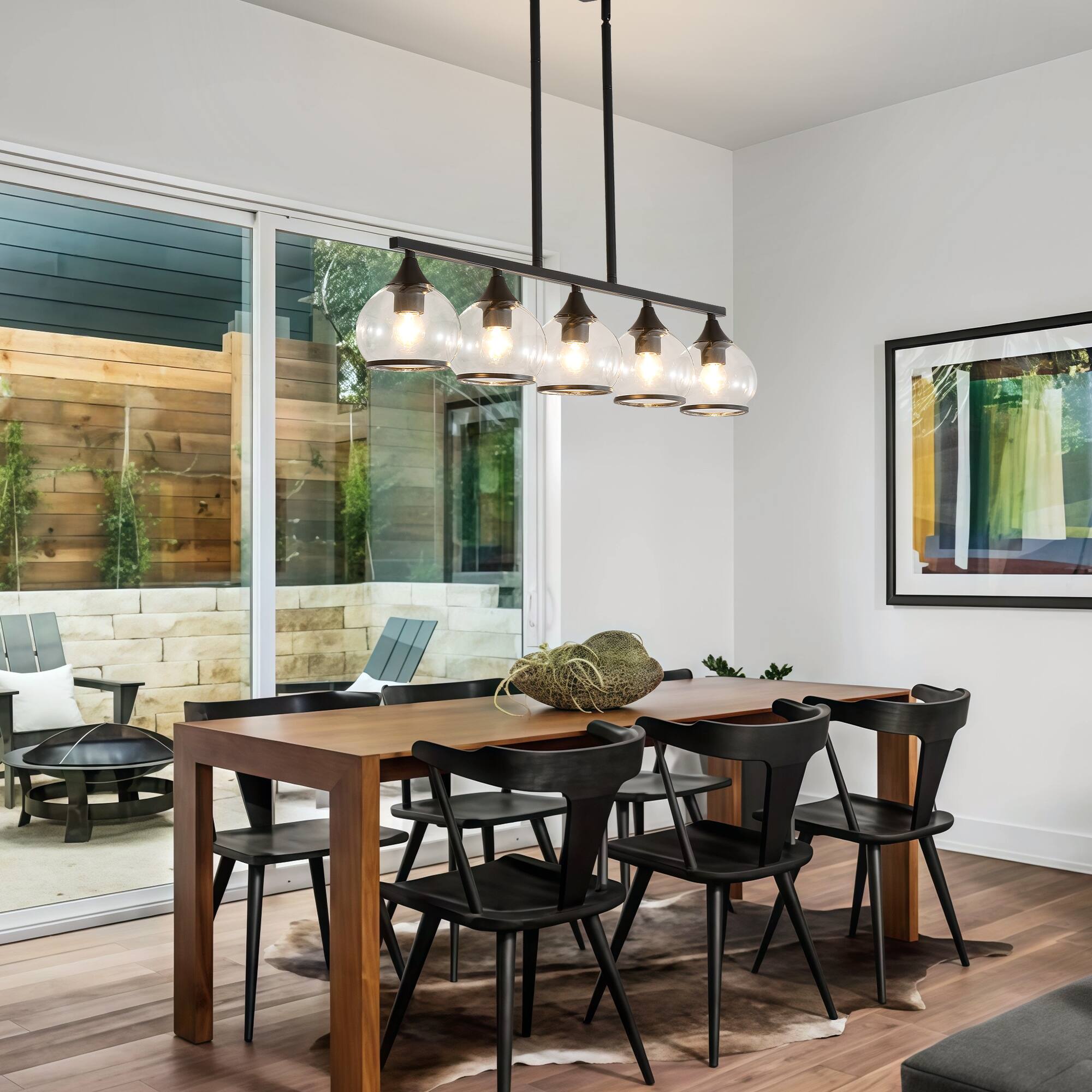 Left. RYHNUYNE - 5-Light Island Light for Kitchen,Black Dining Room Light Fixture,Modern Linear Chandelier Over Table for Dining Table - Black.