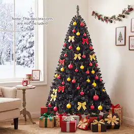 Gymax - 6 FT Artificial Christmas Tree, Premium Hinged Halloween Xmas Tree - Black