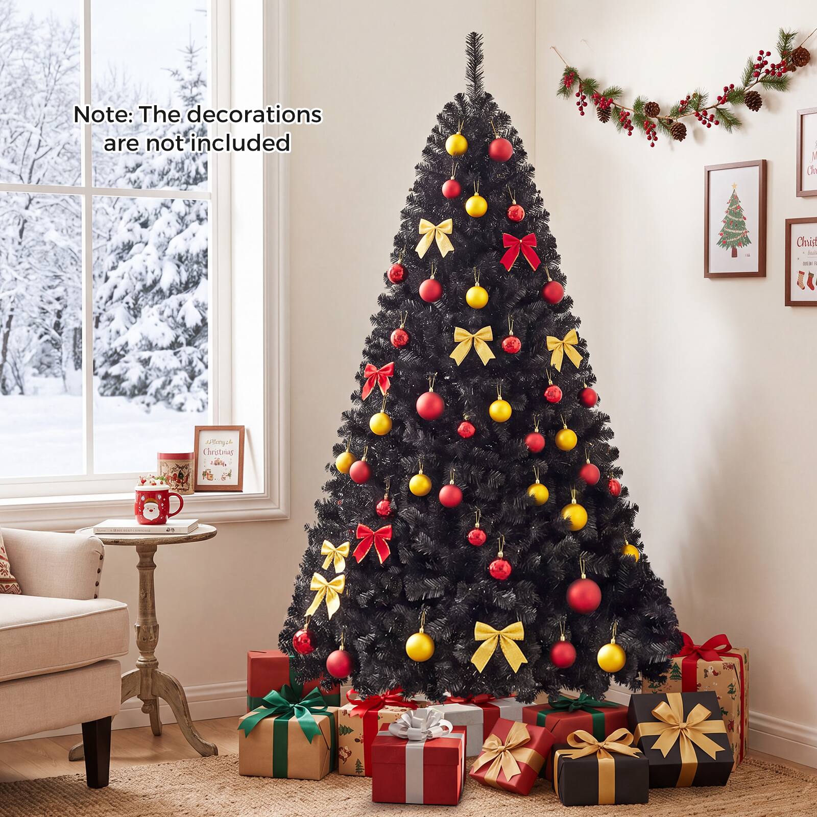 Gymax - 6 FT Artificial Christmas Tree, Premium Hinged Halloween Xmas Tree - Black