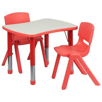 Front. Flash Furniture - Emmy 21.875''W x 26.625''L Rectangular Red Plastic Height Adjustable Activity Table Set with 2 Chairs - Red.