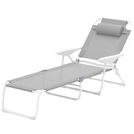 Resenkos - Folding Chaise Lounge, Outdoor Sun Tanning Chair, 4-Position Reclining Back, Armrests - Light Gray
