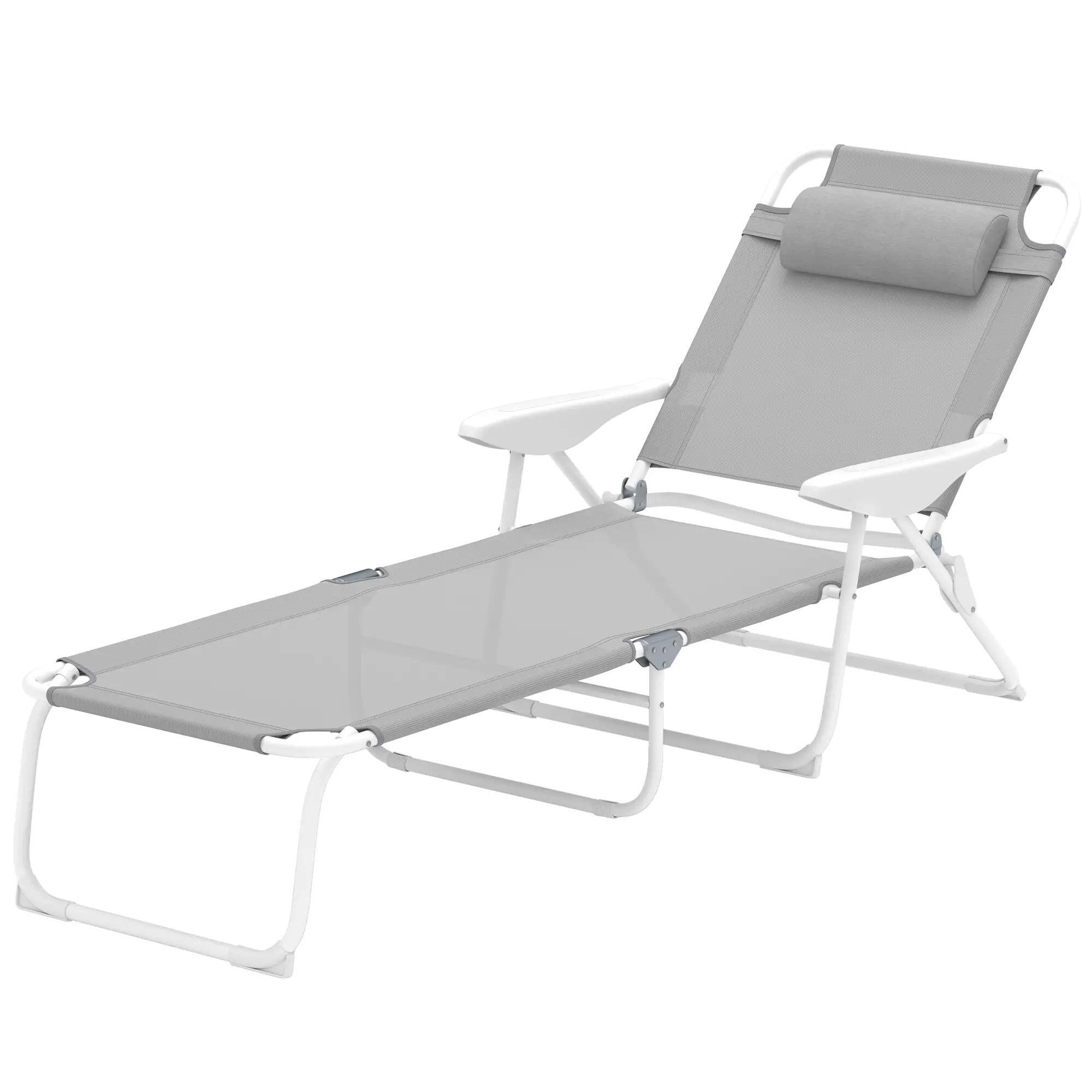 Front. Resenkos - Resenkos Folding Chaise Lounge, Outdoor Sun Tanning Chair, 4-Position Reclining Back, Armrests, Light Gray - Light Gray.