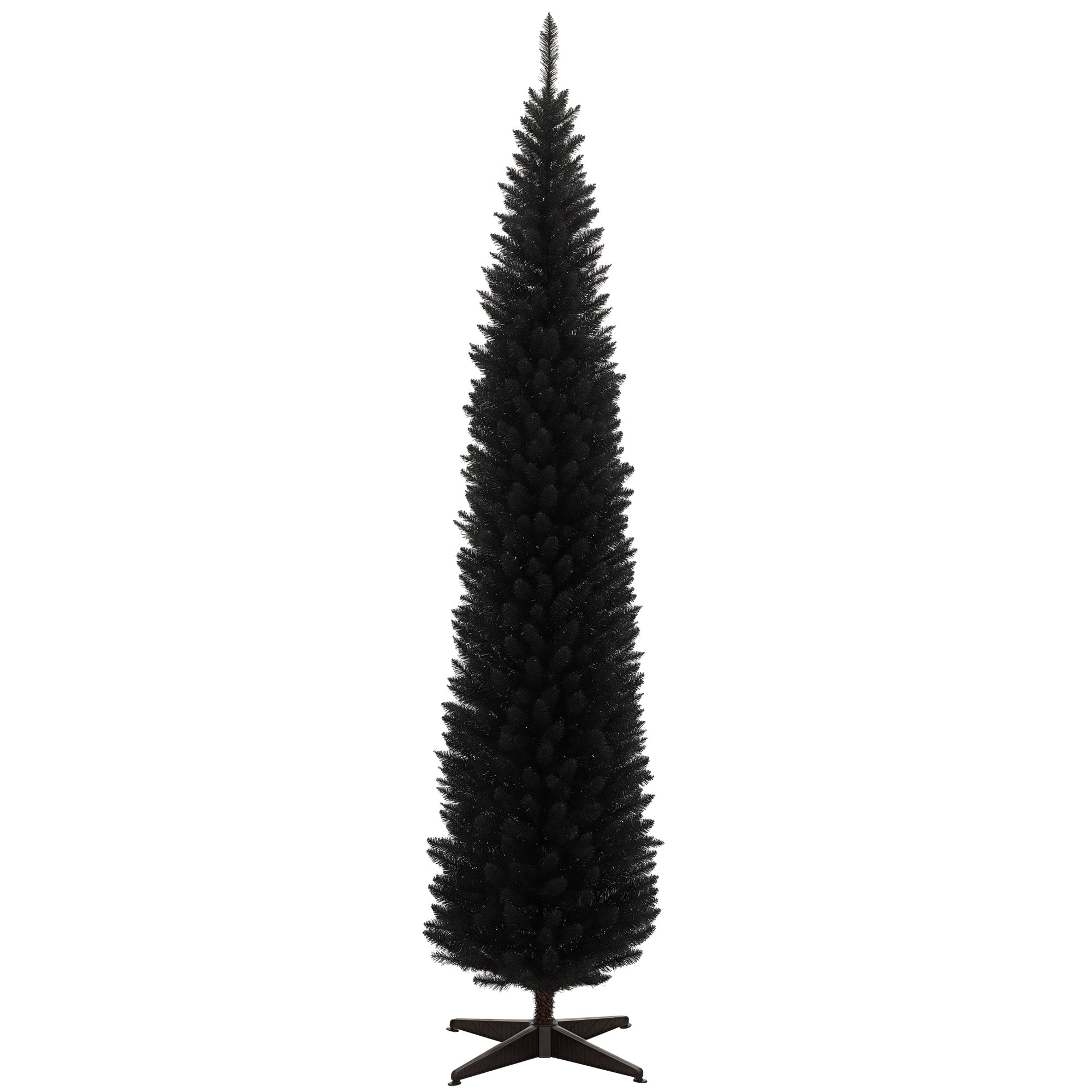 Front. Homcom - Artificial Pencil Christmas Tree, Slim Xmas Tree with 618 Realistic Branch Tips and Plastic Stand - black.