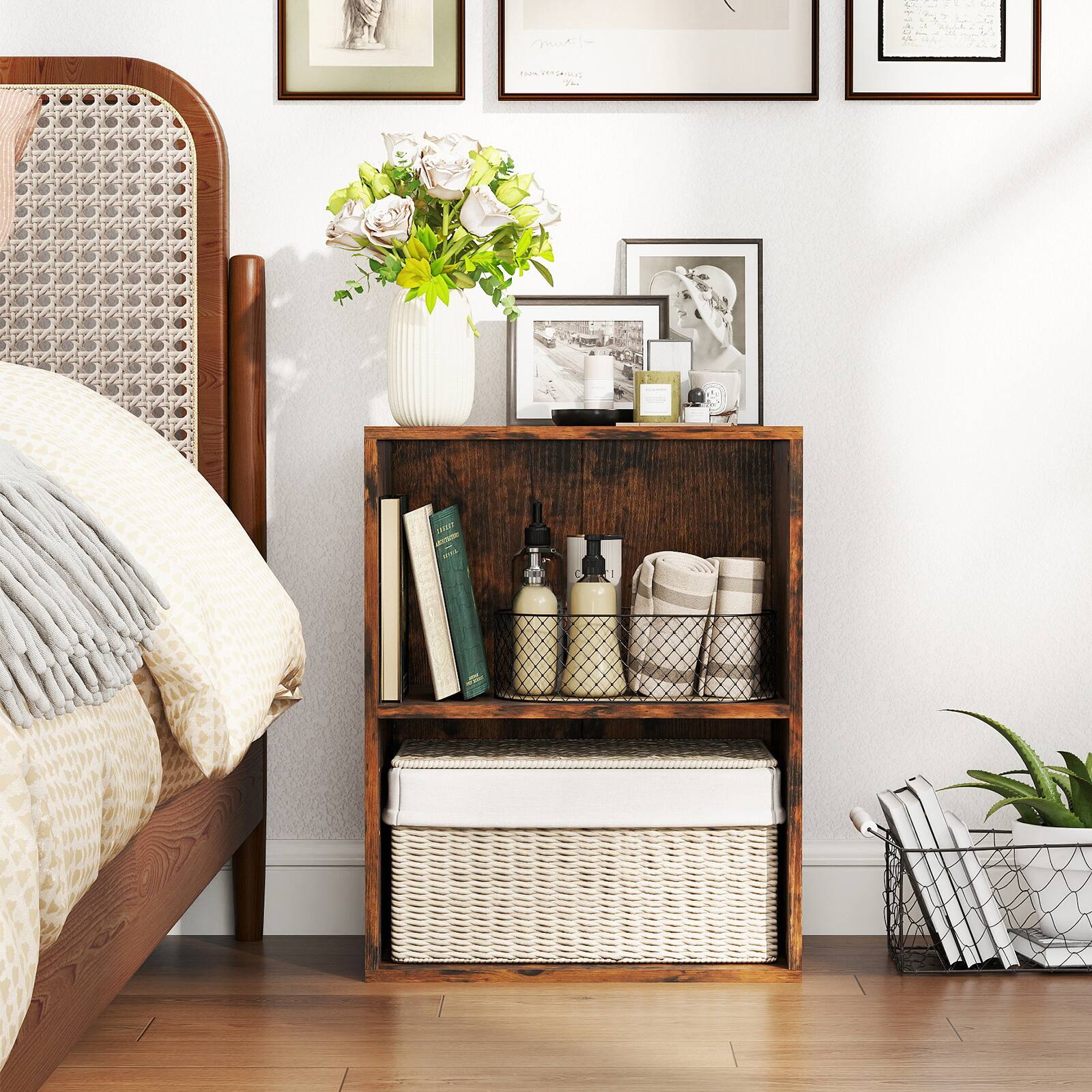 Alt View 5. Costway - Costway 2-Cube Bookcase with 5-Position Adjustable Shelf, Anti-Toppling Kits for Study - Rustic Brown.