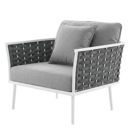 Outdoor Escape - Outdoor Aluminum Lounge Chair With Right-Facing Armrest For Patio Relaxation - White