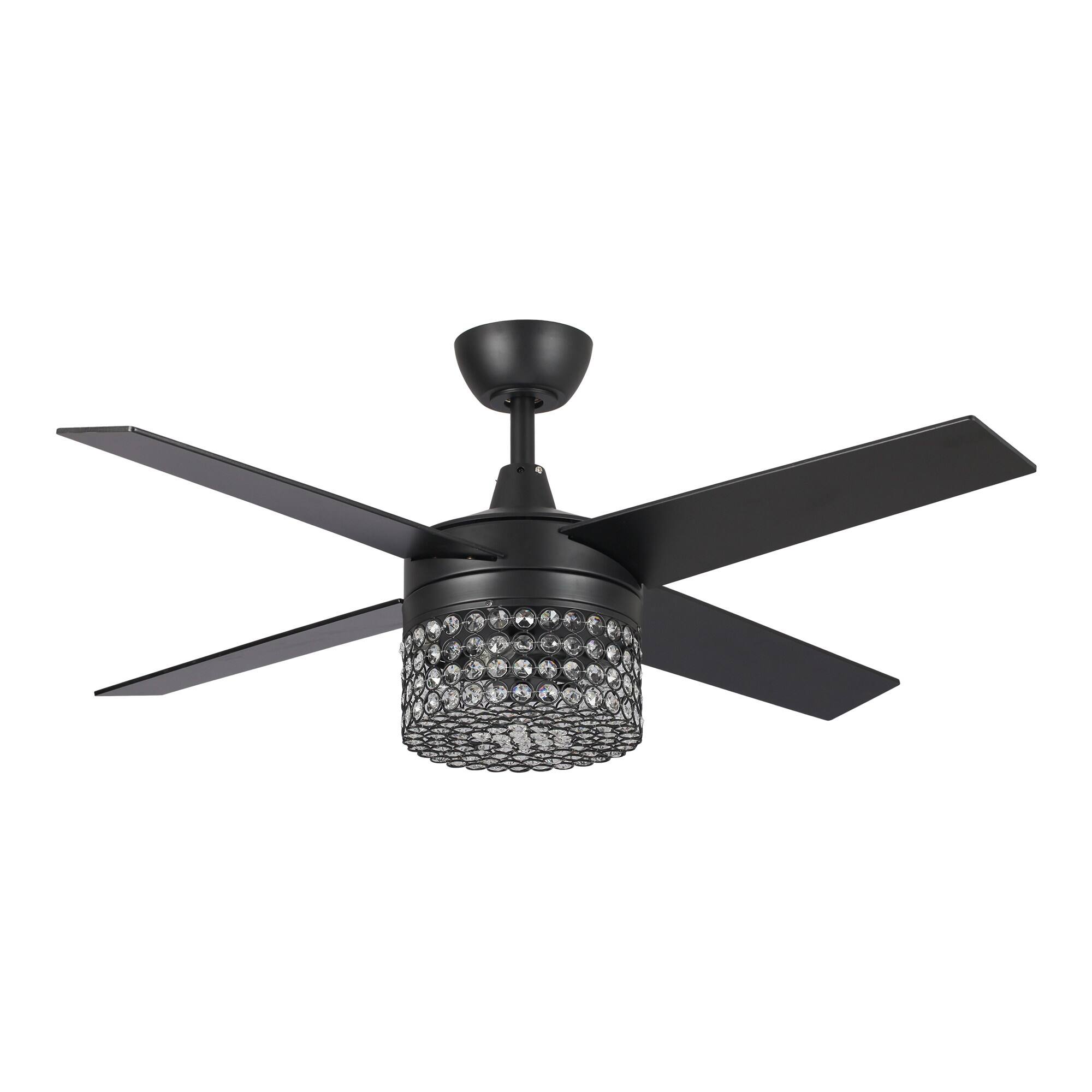 Alt View 1. Parrot Uncle - 48" Black Wood 4-Blade Crystal Fandelier Ceiling Fan with Remote and Light - Black.