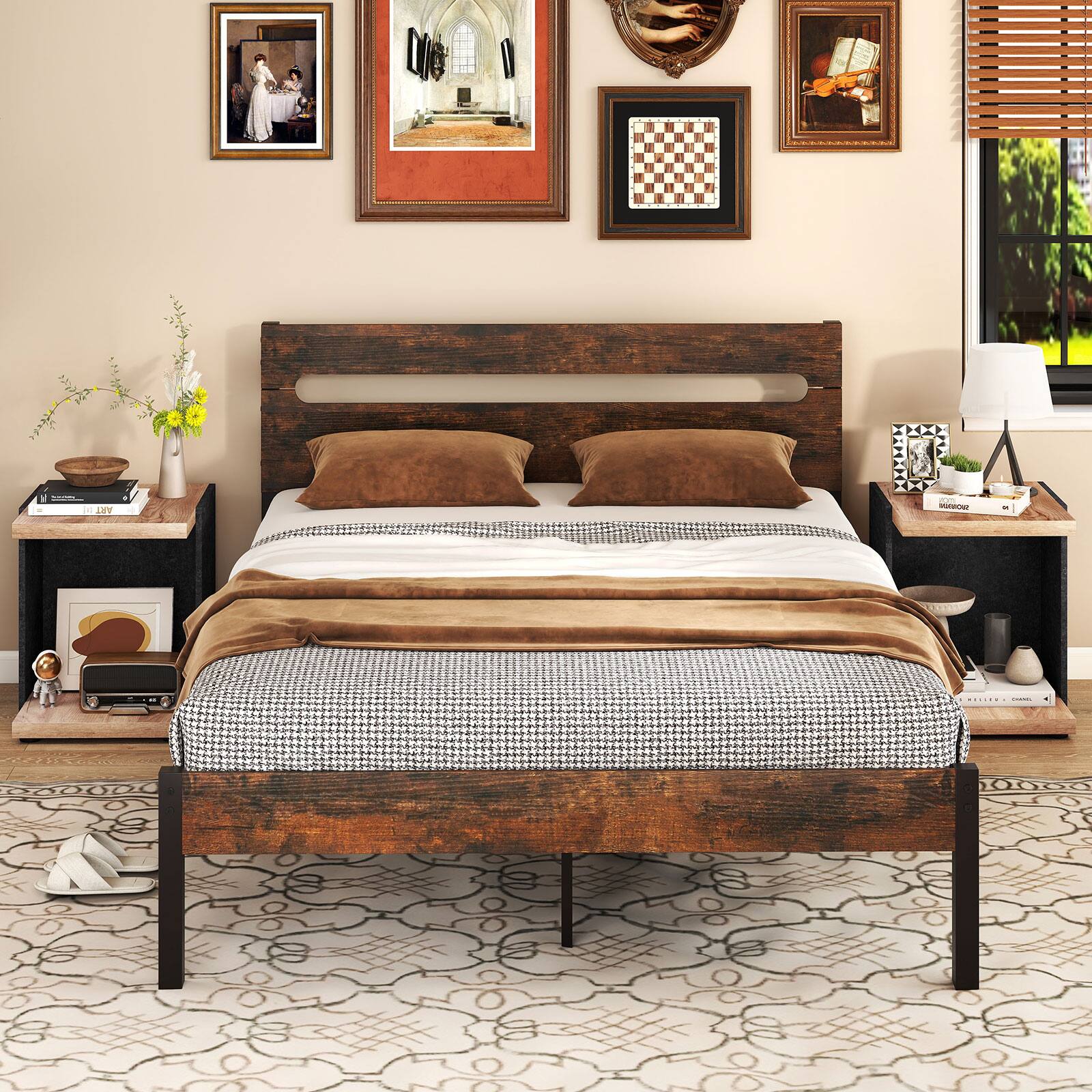 Alt View 3. Costway - Costway 2-Tier End Tables Set of 2 with Open Storage Shelf Compact Nightstand for Bedroom - Oak.